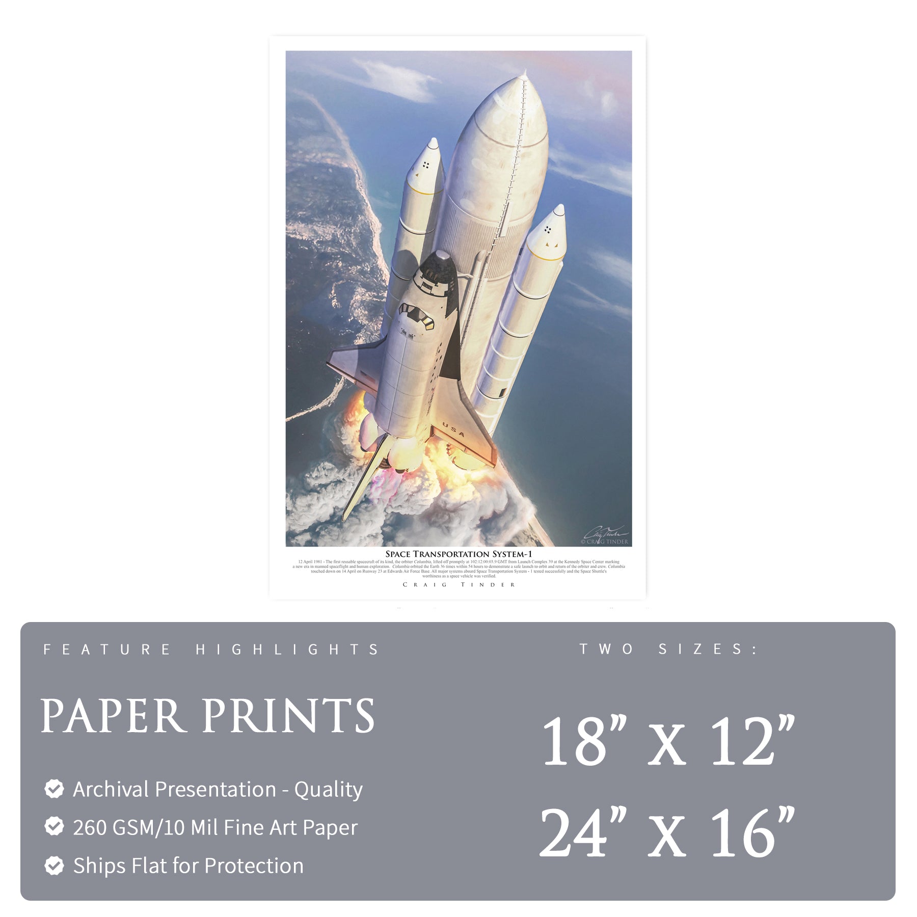 Space Shuttle Columbia - STS-1 Canvas | INCLUDES: Insulation Liner Piece