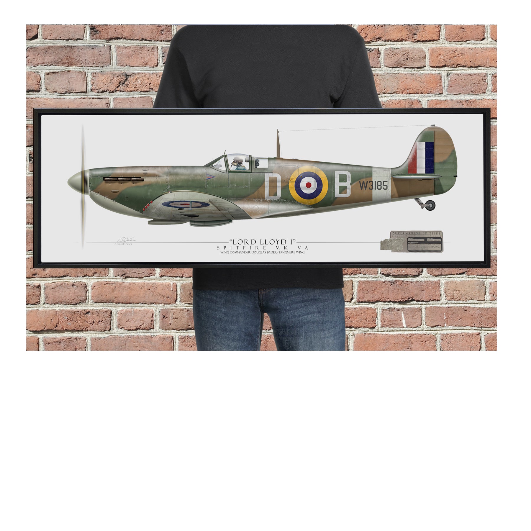 Spitfire - Douglas Bader Framed Canvas | INCLUDES: Wing Panel Relic