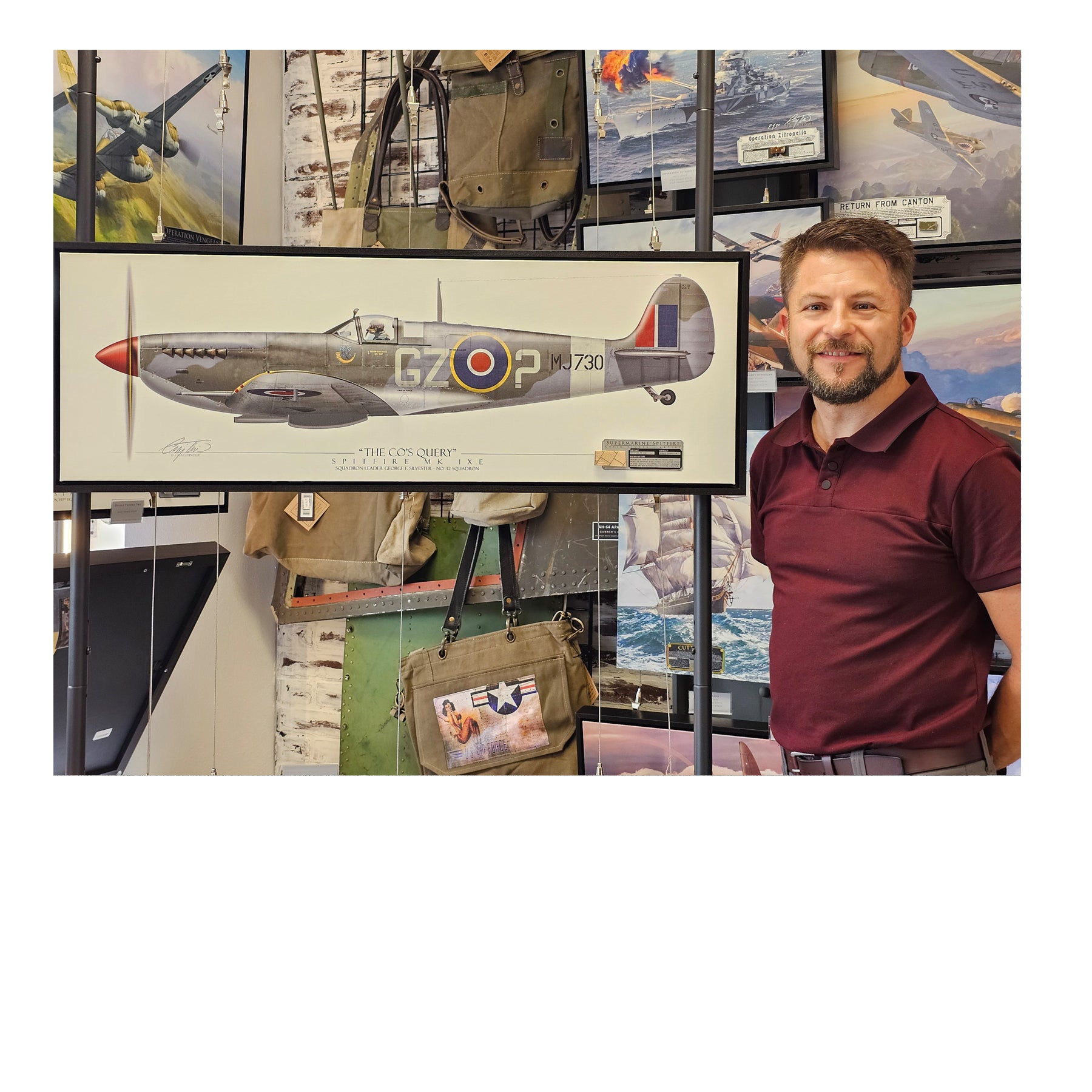 Spitfire Mk IXe - The CO's Query - Framed Canvas | INCLUDES: Wood Propeller Relic