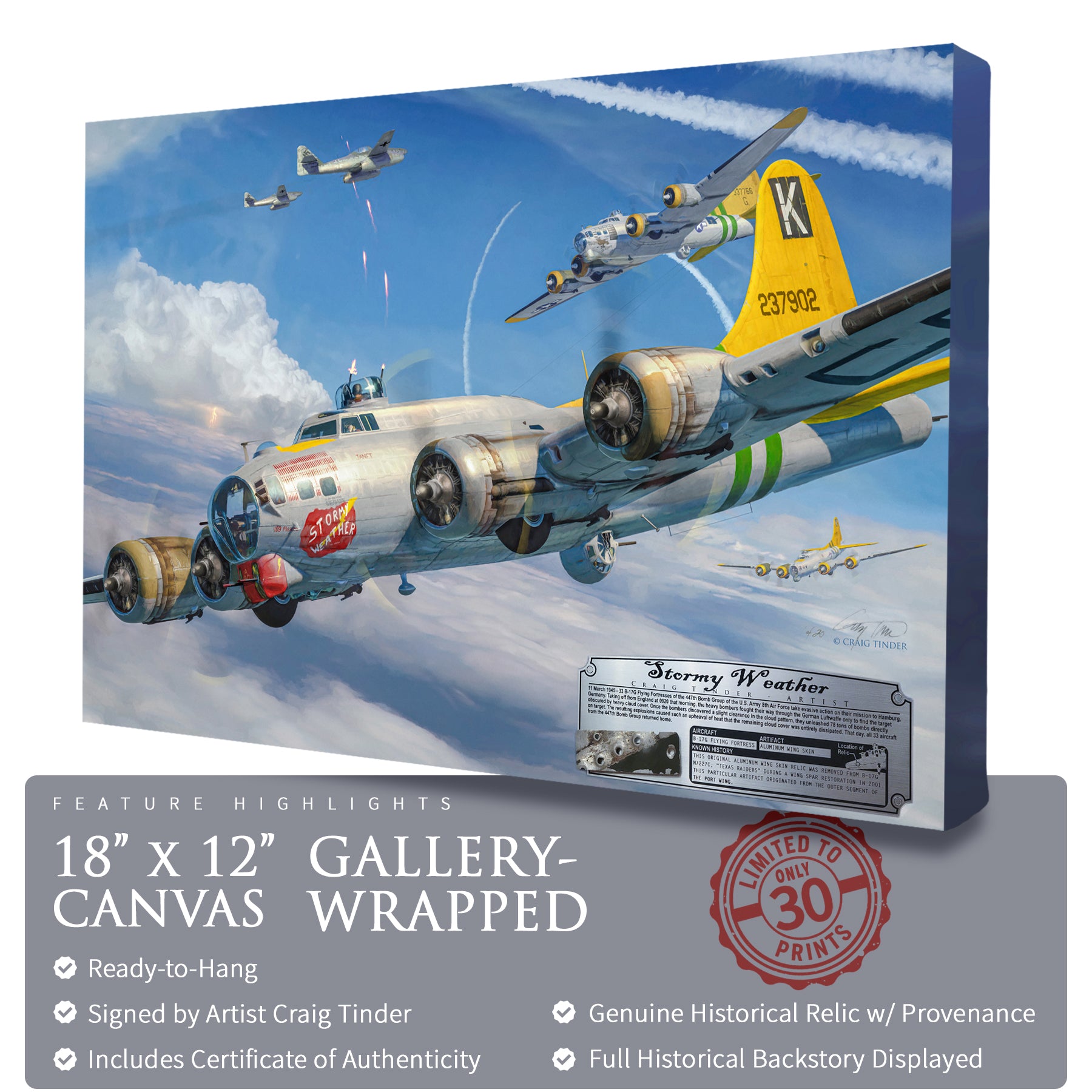 B-17 Flying Fortress - Stormy Weather Canvas | INCLUDES: Wing Skin Fragment