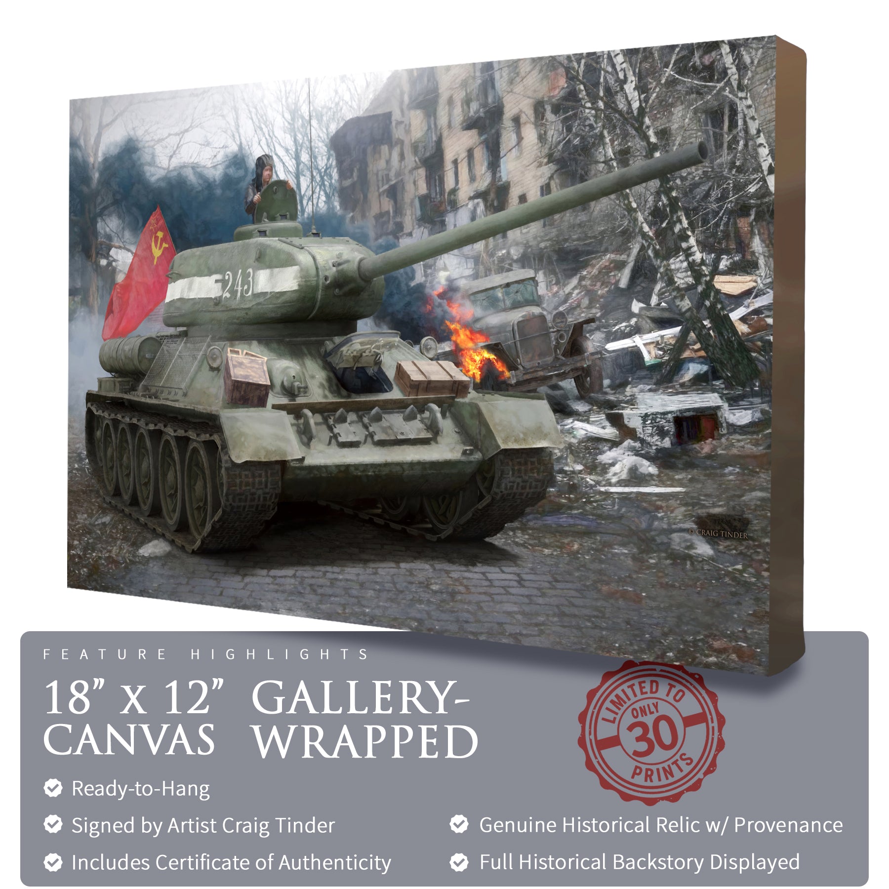T-34 Soviet Tank - Konev's Approach to Berlin Canvas | INCLUDES: Brass Shell Casing