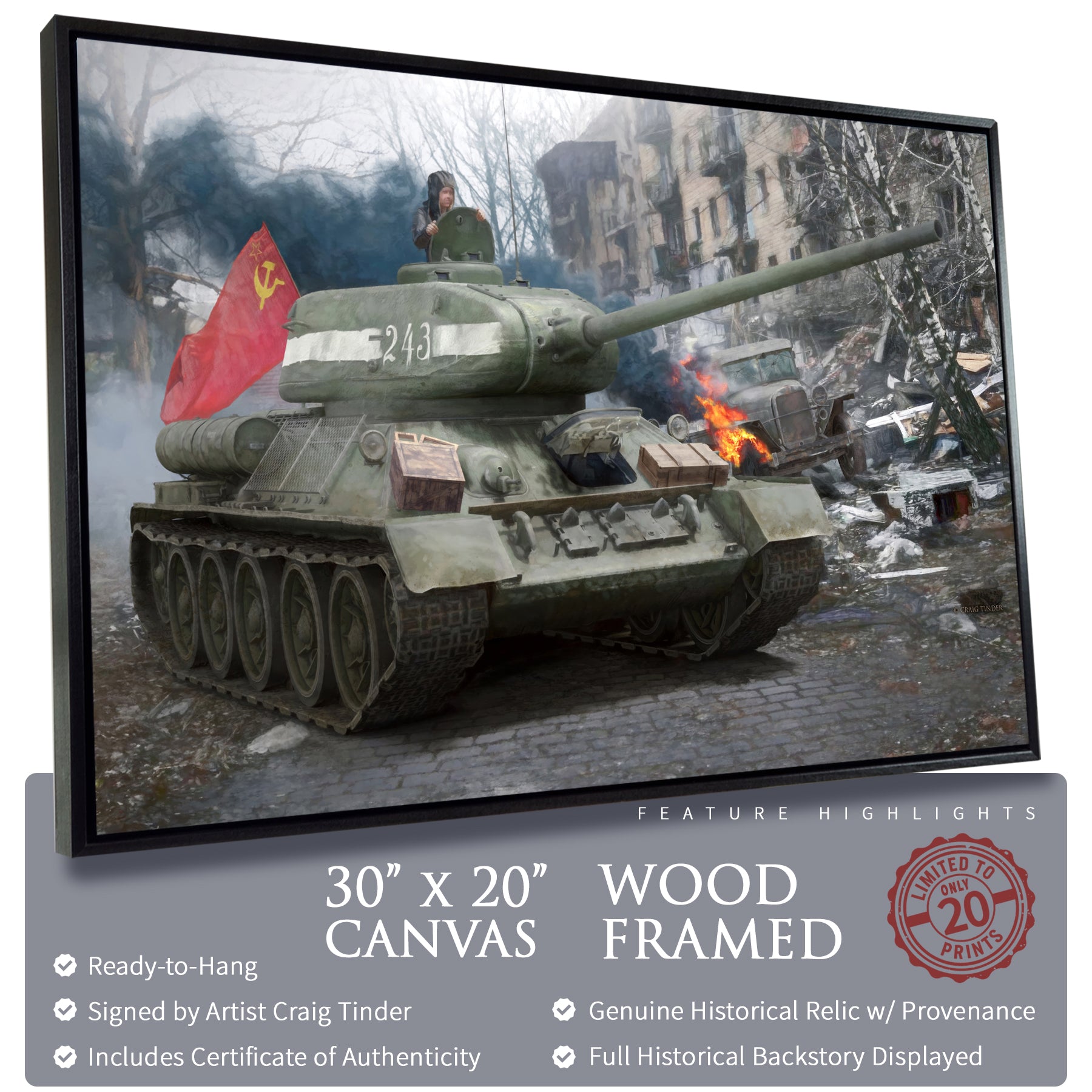 T-34 Soviet Tank - Konev's Approach to Berlin Canvas | INCLUDES: Brass Shell Casing
