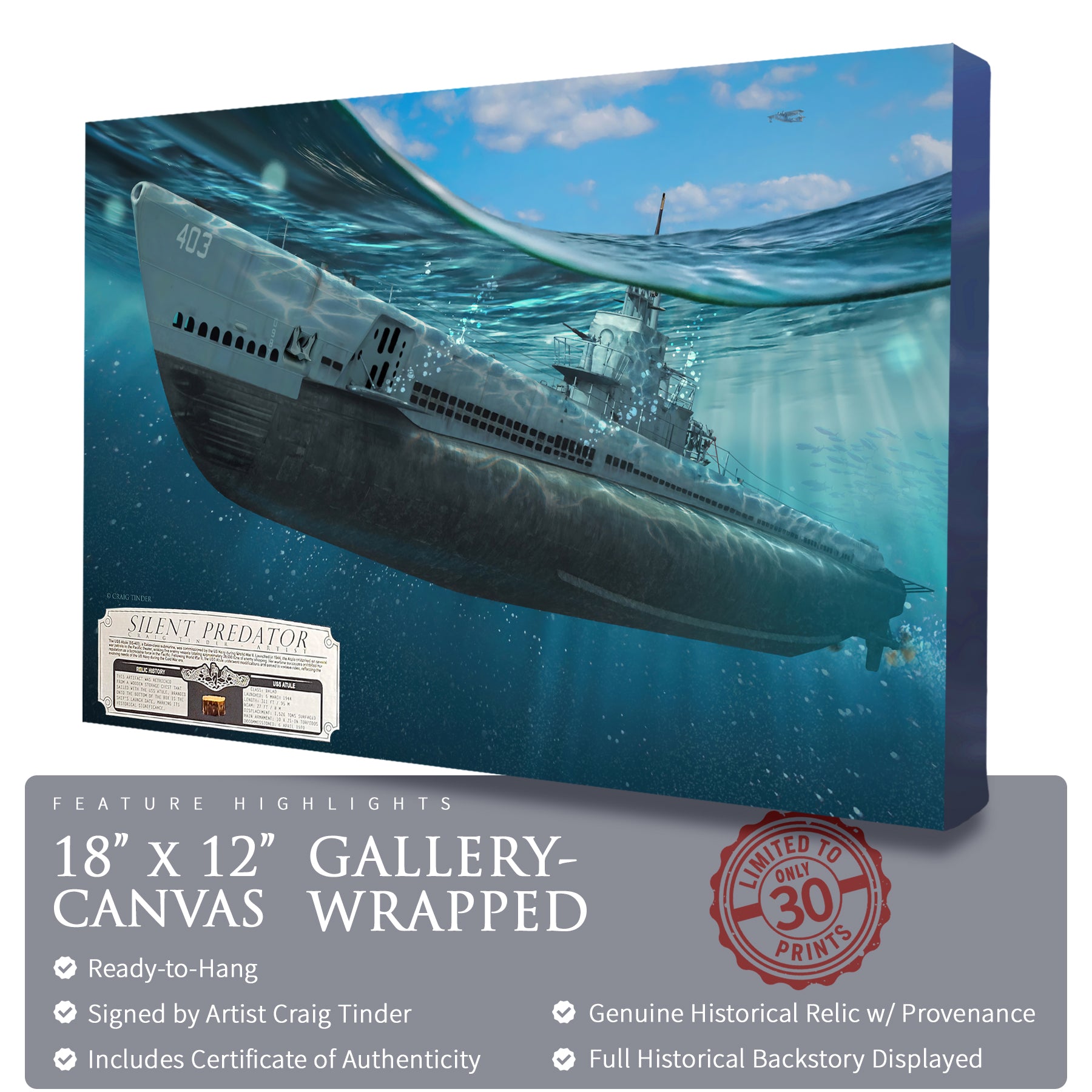 USS Atule Submarine - Silent Predator Canvas | INCLUDES: Toolbox Piece