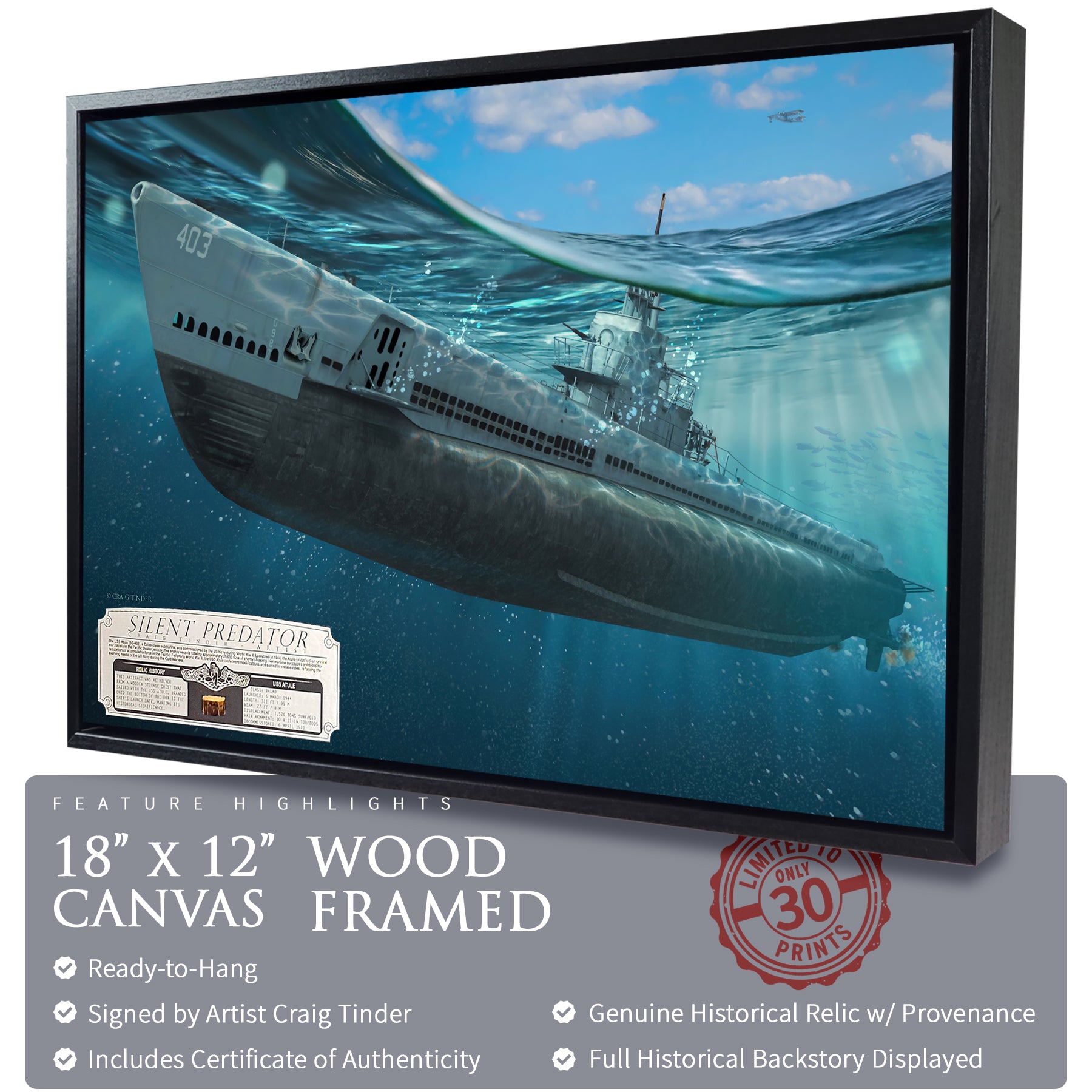 USS Atule Submarine - Silent Predator Canvas | INCLUDES: Toolbox Piece
