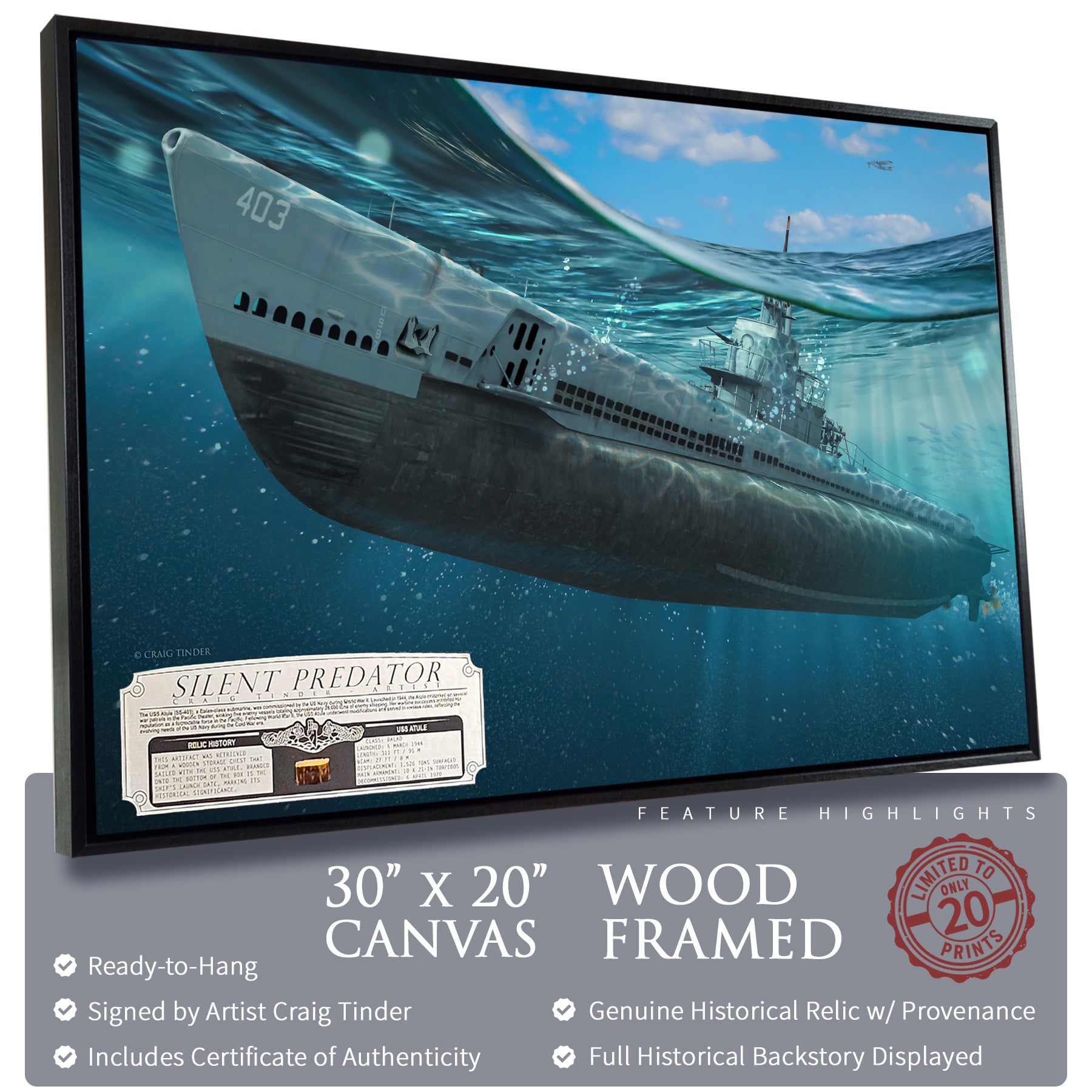 USS Atule Submarine - Silent Predator Canvas | INCLUDES: Toolbox Piece