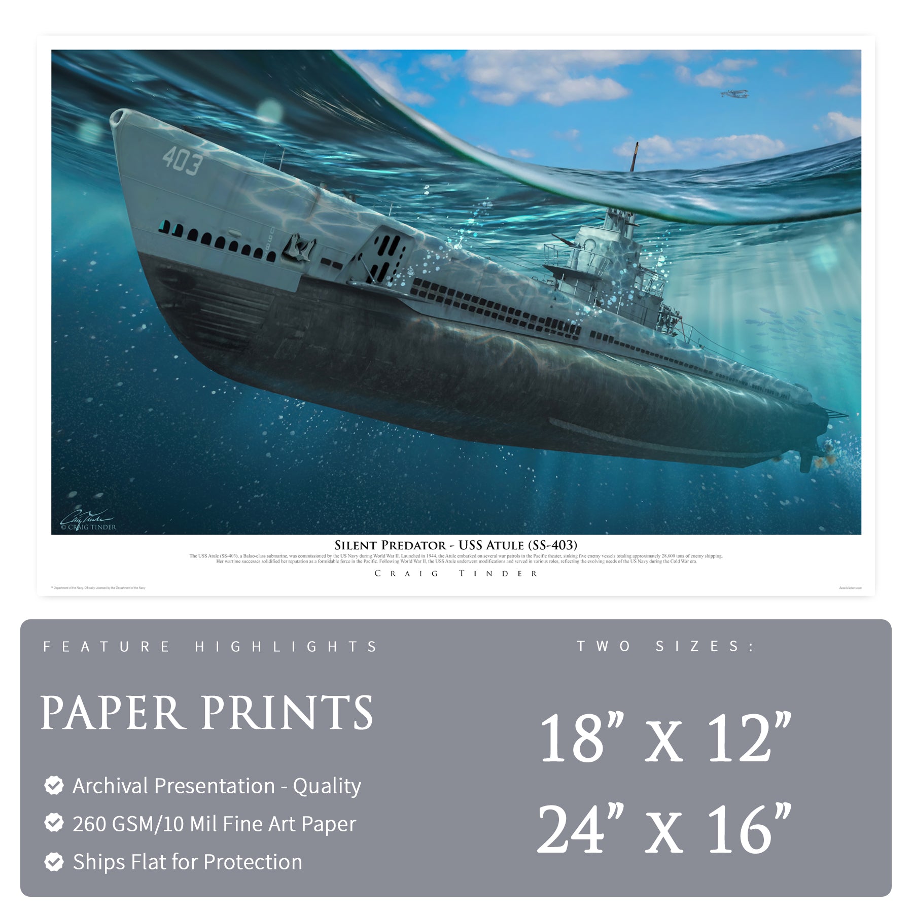 USS Atule Submarine - Silent Predator Canvas | INCLUDES: Toolbox Piece
