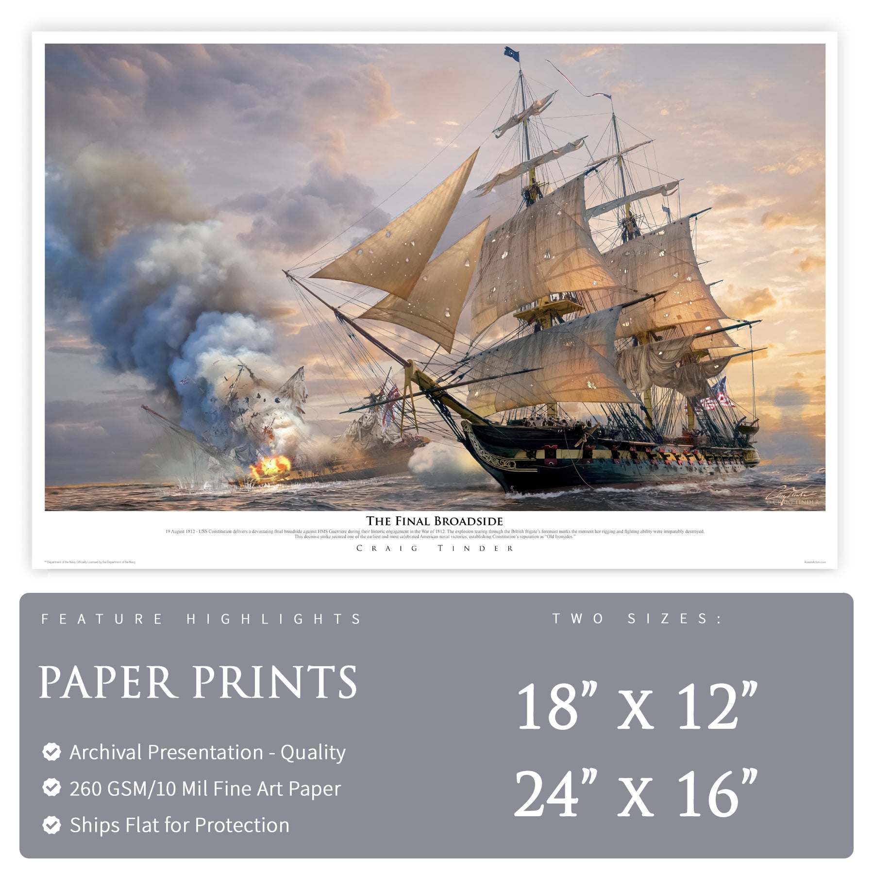 USS Constitution Canvas with Relic | Includes Oak Hull Relic