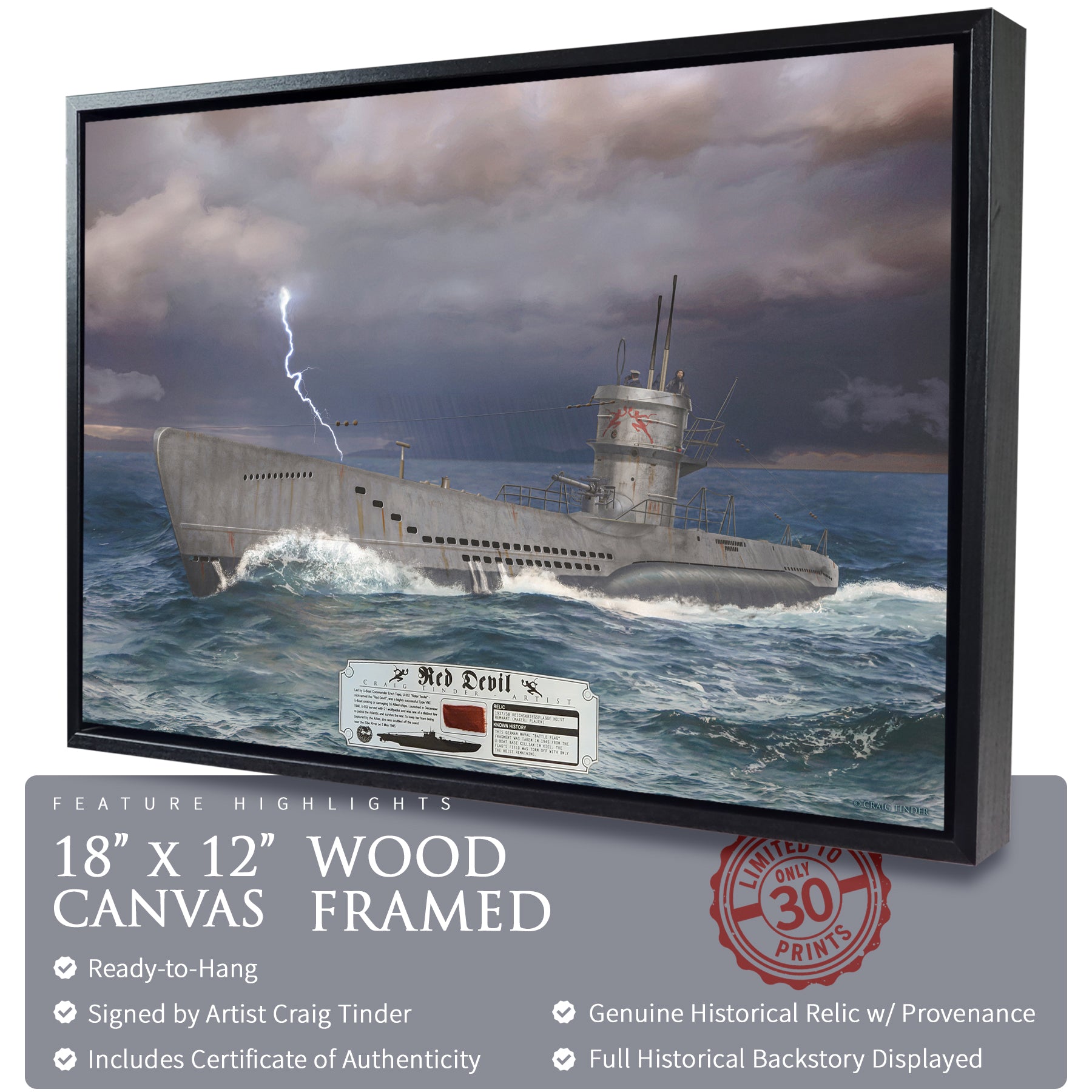Type VII U-Boat Submarine Red Devil Canvas | INCLUDES: German Battle Flag Piece