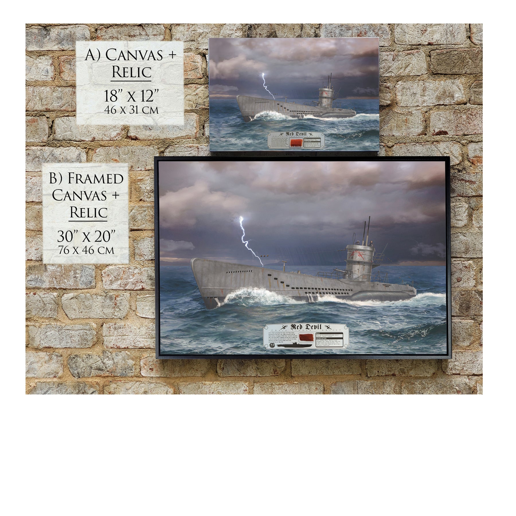 Type VII U-Boat Submarine Red Devil Canvas | INCLUDES: German Battle Flag Piece