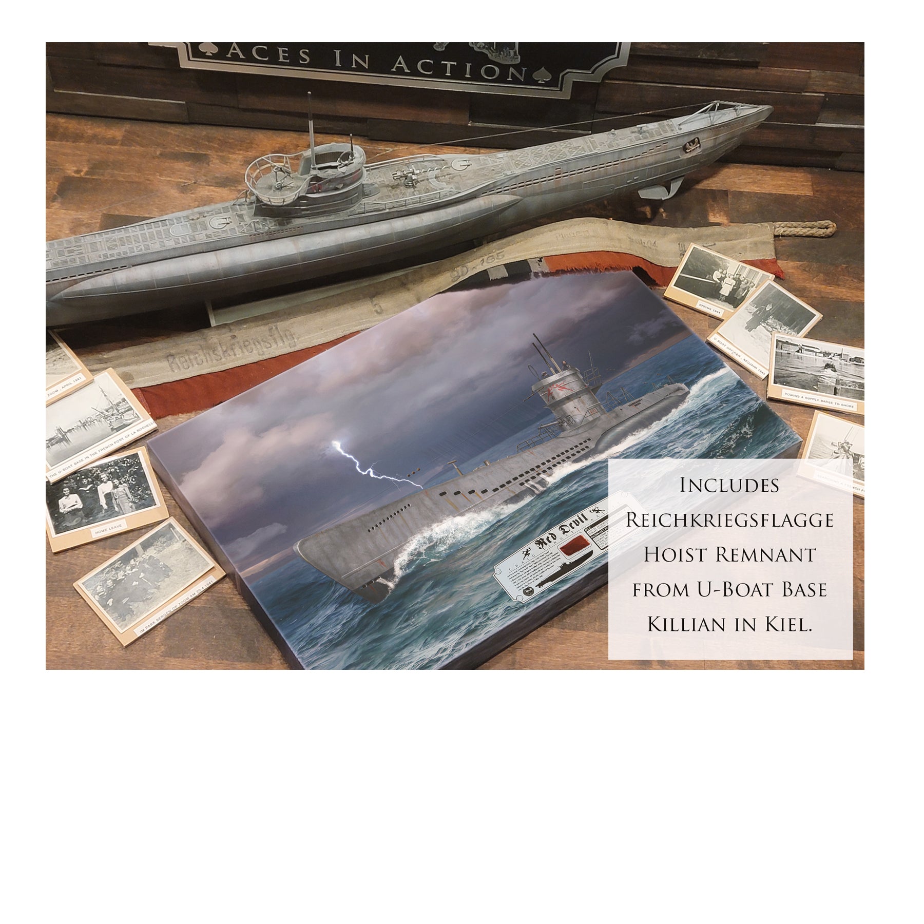 Type VII U-Boat Submarine Red Devil Canvas | INCLUDES: German Battle Flag Piece