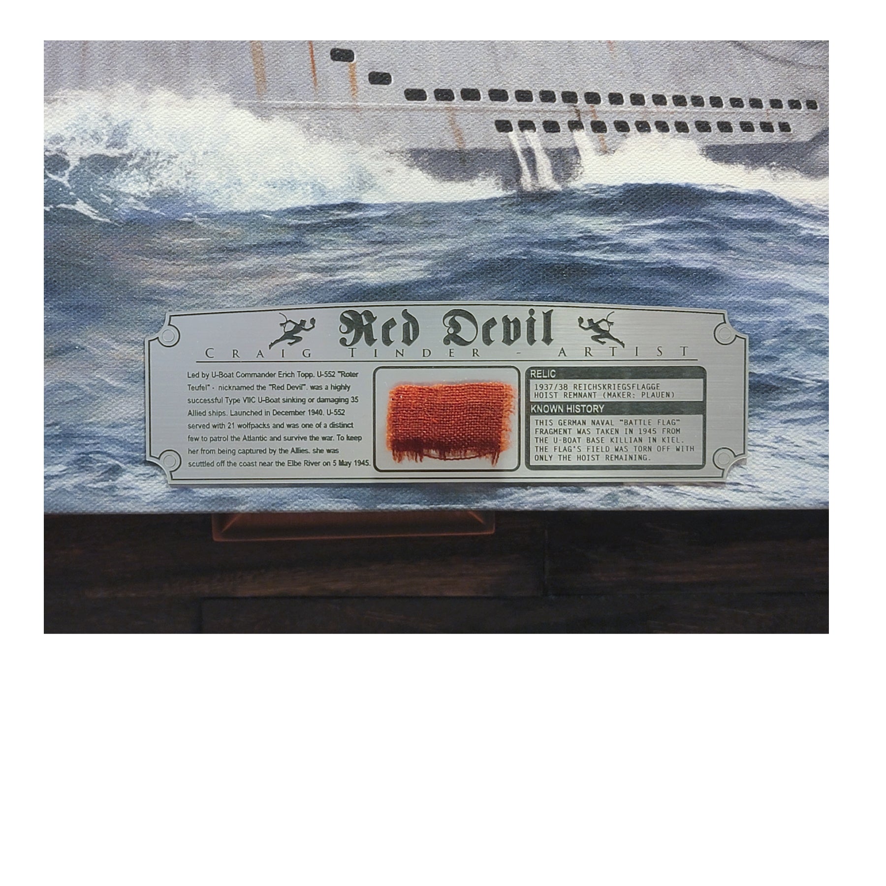Type VII U-Boat Submarine Red Devil Canvas | INCLUDES: German Battle Flag Piece