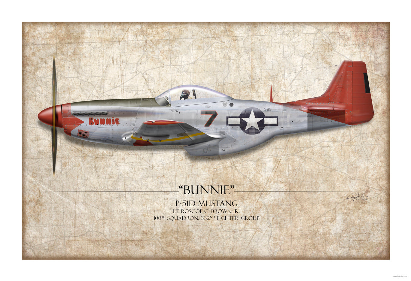 P-51 Mustang - Bunnie Tuskegee Red Tails Art Print
