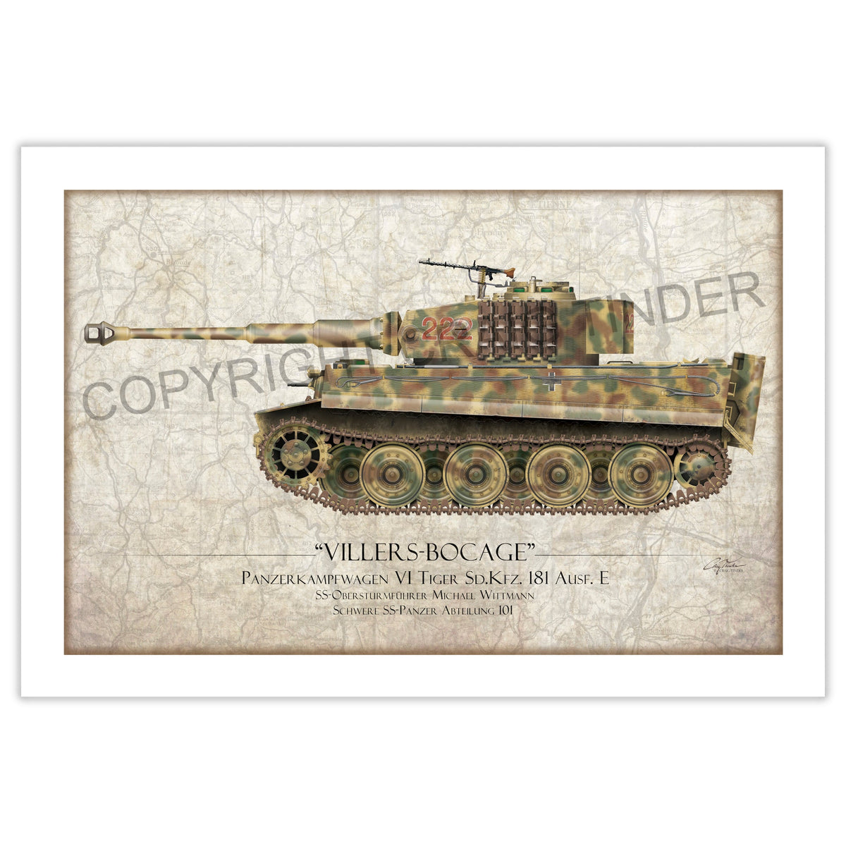 Michael Wittmann Tiger Tank 222 Aviation Art Print - Profile-Art Print-Aces In Action: The Workshop of Artist Craig Tinder