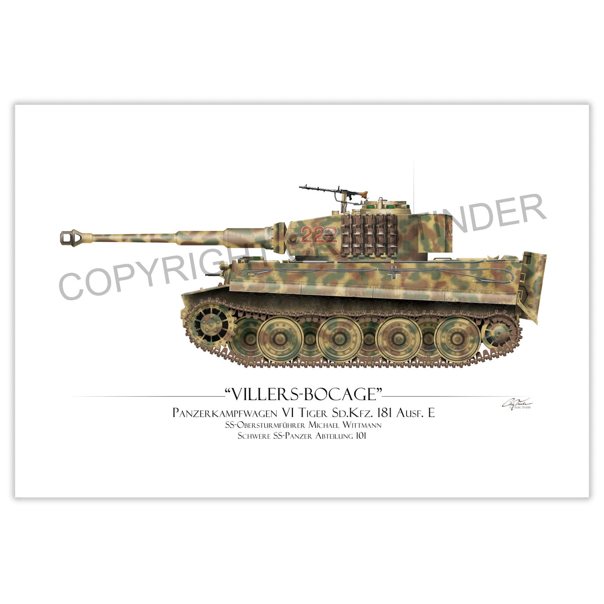 "Michael Wittmann Tiger Tank 222" - Art Print by Craig Tinder