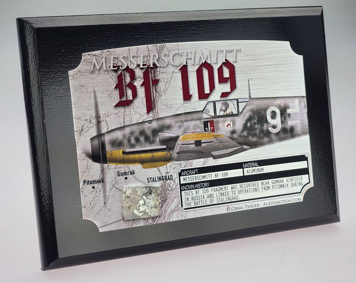WWII Messerschmitt Bf 109 Relic Plaque - Full Color 5"x7"-Historical Display Plaques-Aces In Action: The Workshop of Artist Craig Tinder