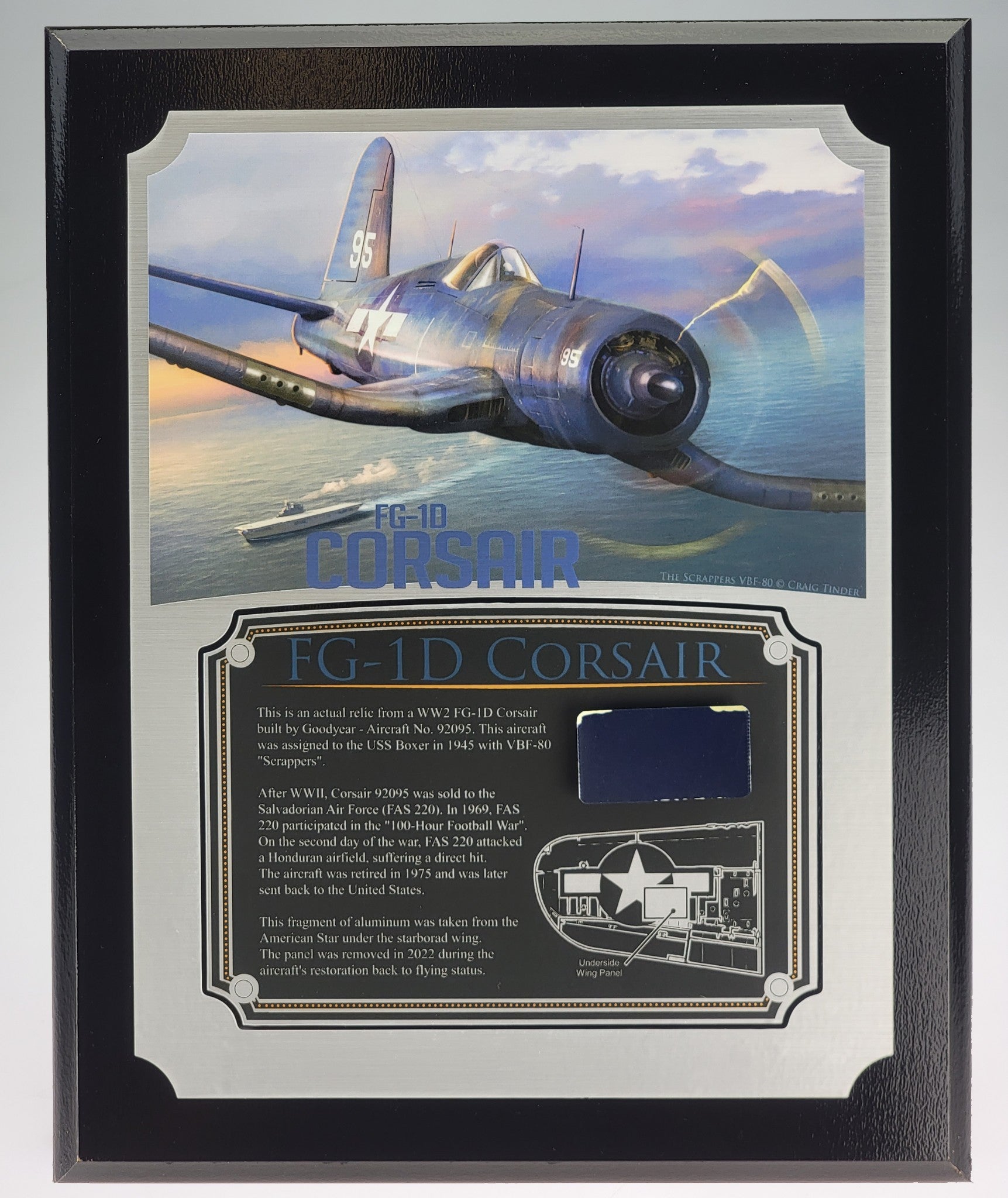 WWII FG-1D Corsair Relic Plaque - Full Color 8"x10"-Historical Display Plaques-Aces In Action: The Workshop of Artist Craig Tinder