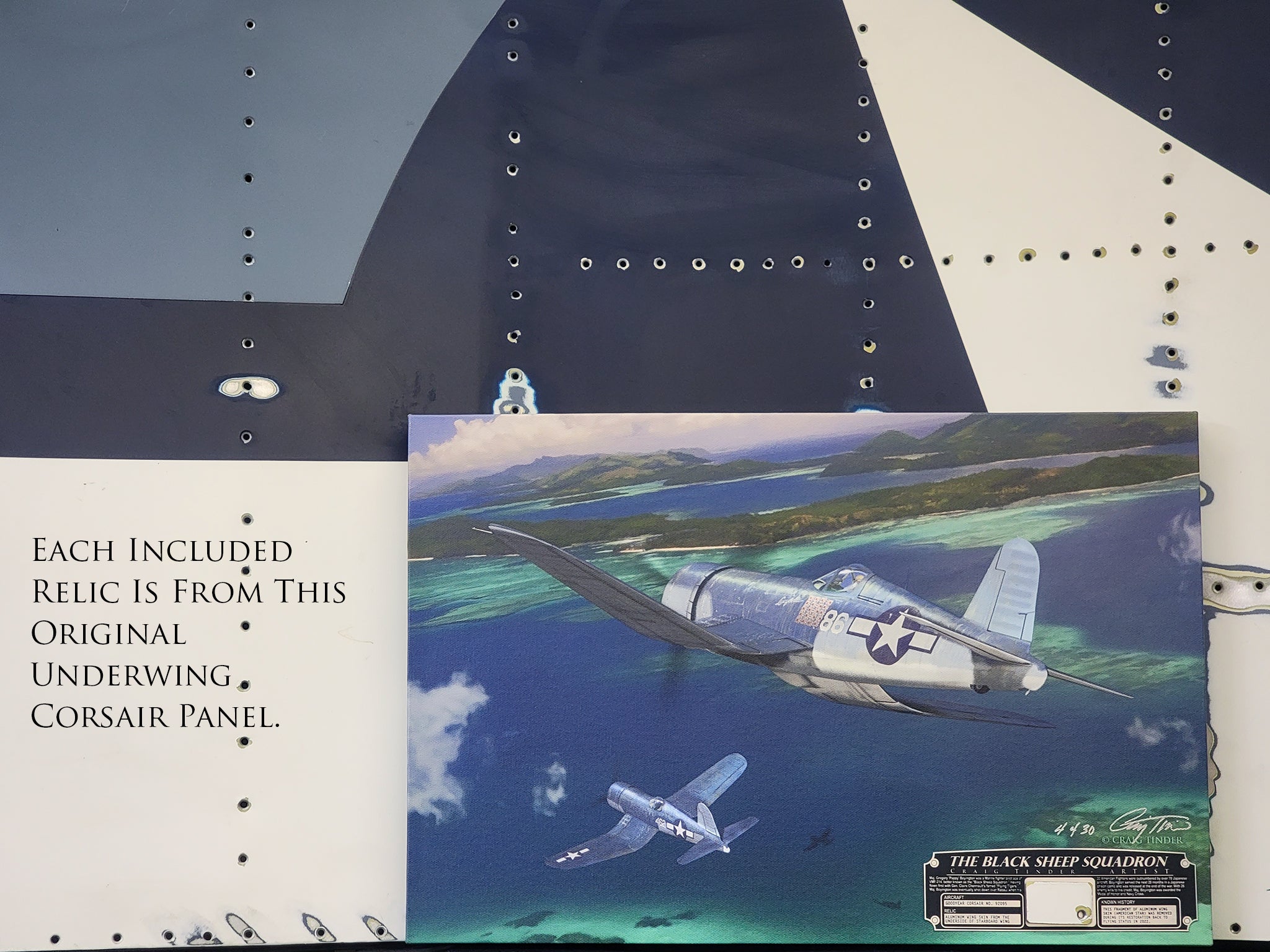 WWII FG-1D Corsair Relic Plaque - Full Color 8"x10"-Historical Display Plaques-Aces In Action: The Workshop of Artist Craig Tinder