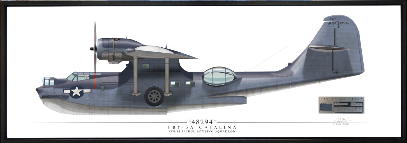 PBY-5A Catalina - Framed Panoramic Aviation Art Print - Profile-Art Print-Aces In Action: The Workshop of Artist Craig Tinder