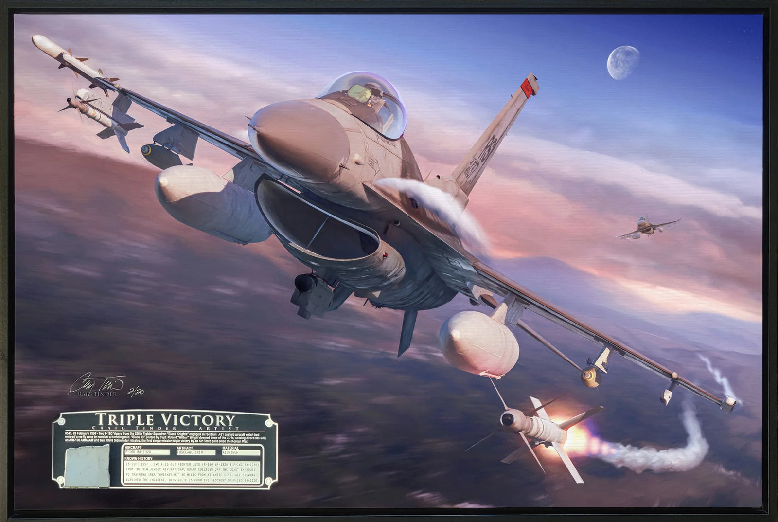 Skies of Bosnia - "Triple Victory" F-16 Fighter Relic Art