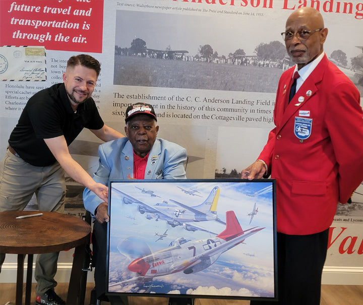 Tribute to the Tuskegee Airmen - "Longest Round Trip" P-51 Mustang Red Tails Aviation Art