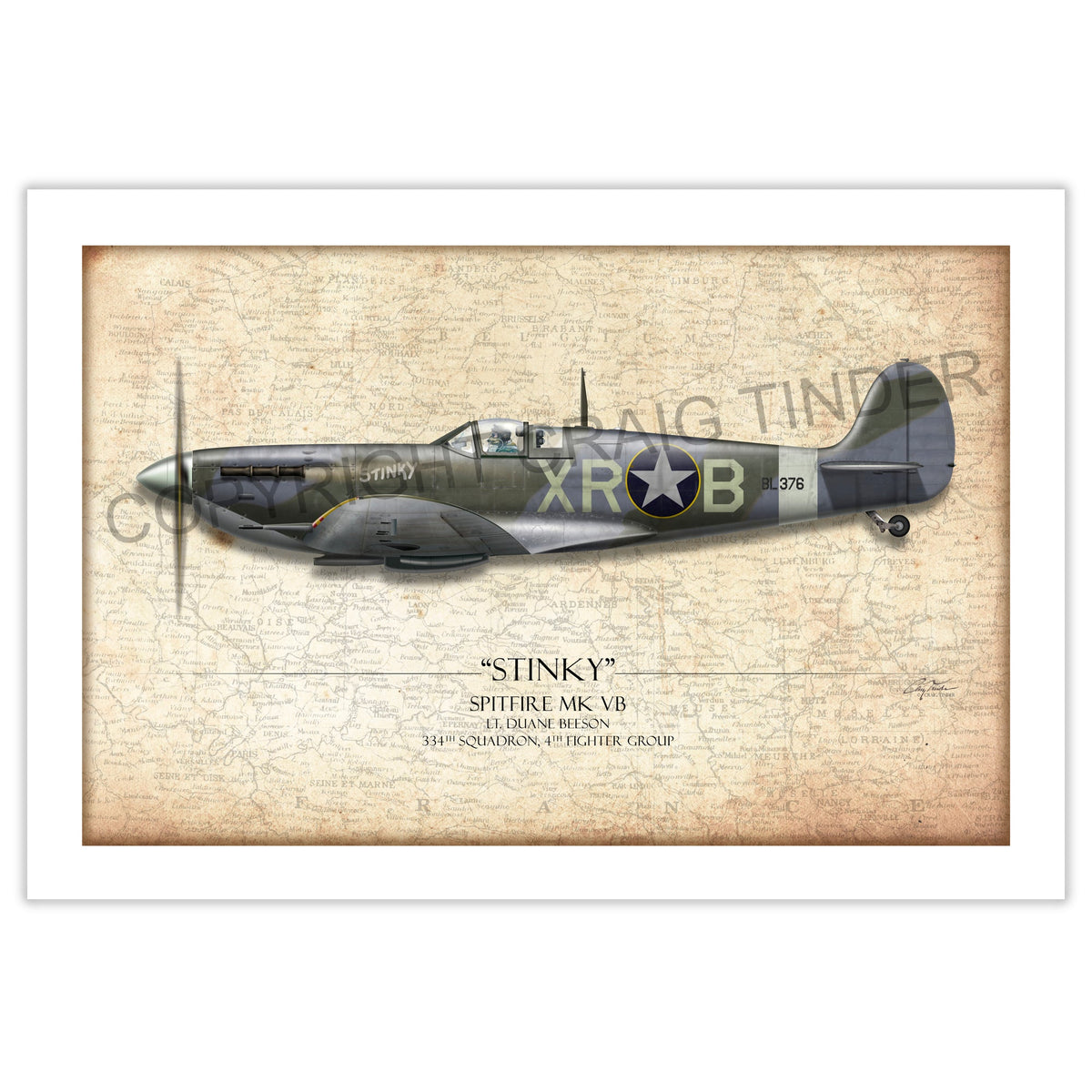 Stinky Duane Beeson Spitfire Aviation Art Print - Profile-Art Print-Aces In Action: The Workshop of Artist Craig Tinder