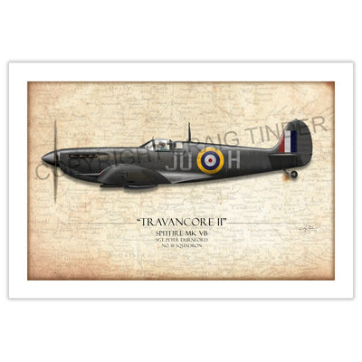 Black Travancore II Spitfire Aviation Art Print - Profile-Art Print-Aces In Action: The Workshop of Artist Craig Tinder