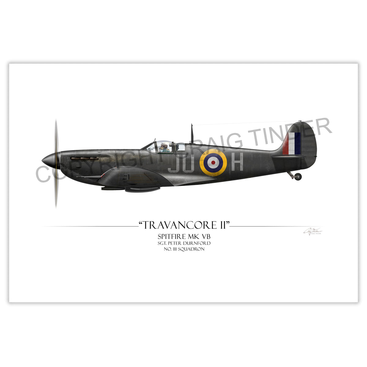 "Black Travancore II Spitfire" - Art Print by Craig Tinder