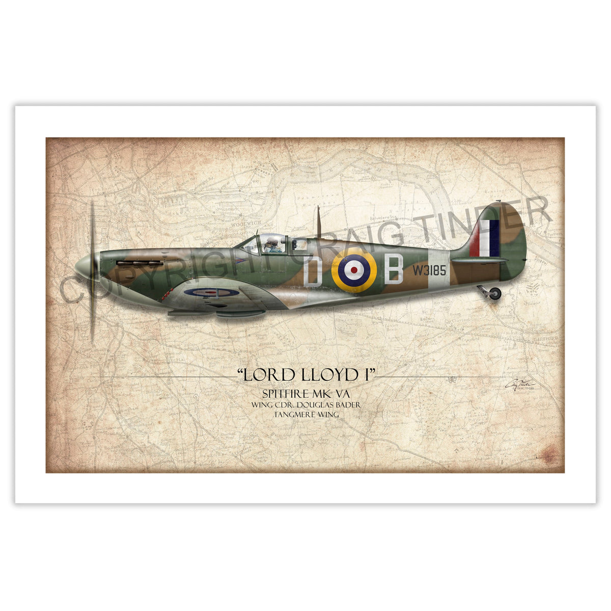 Douglas Bader Spitfire Aviation Art Print - Profile-Art Print-Aces In Action: The Workshop of Artist Craig Tinder