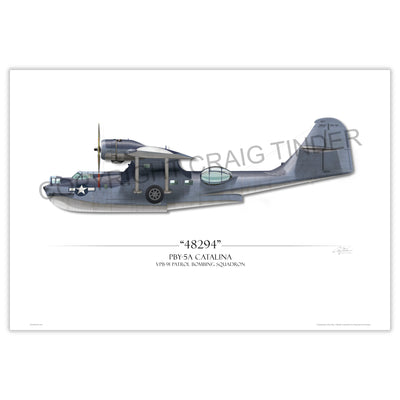 PBY Catalina - 48294 aircraft profile illustration on white background by Craig Tinder