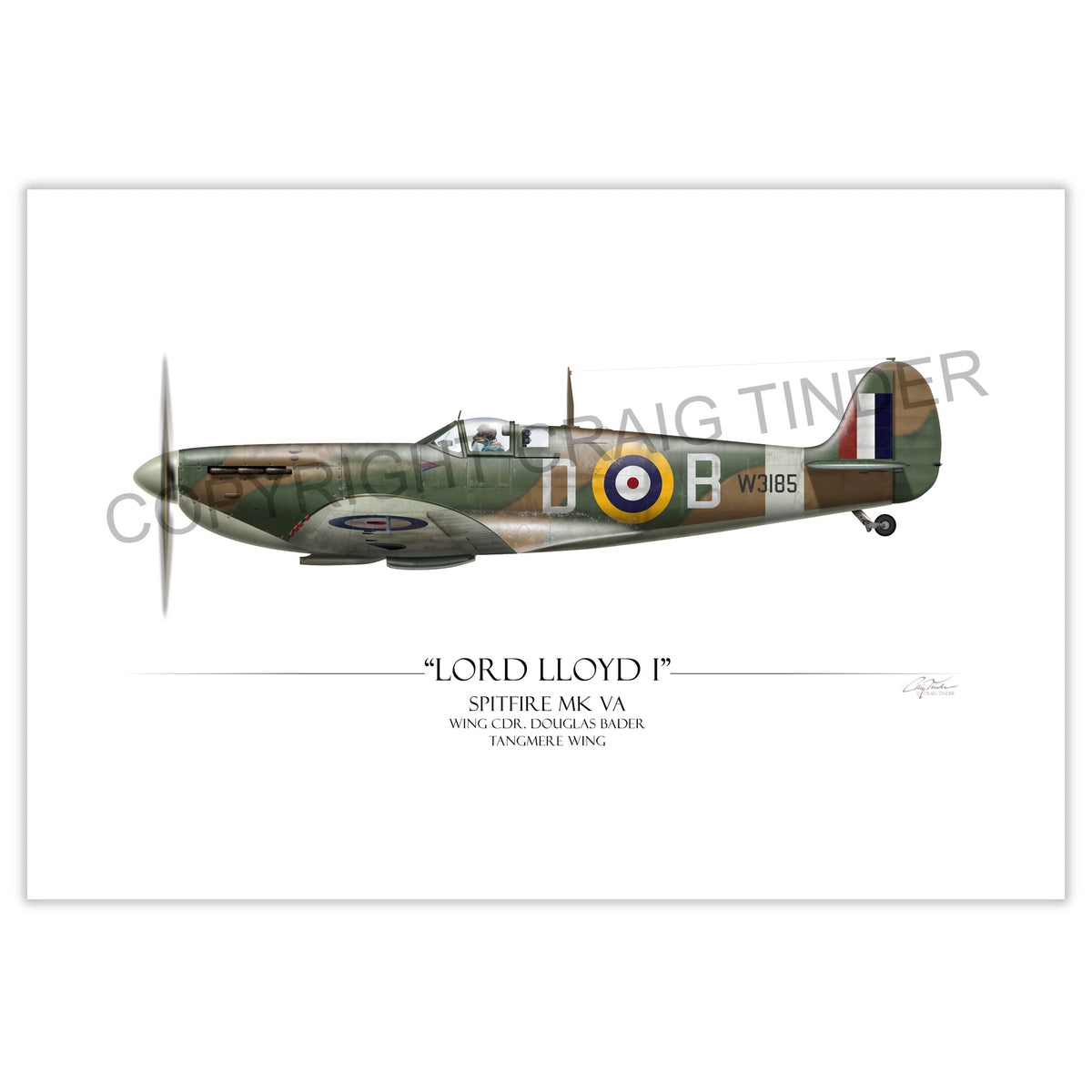 "Douglas Bader Spitfire" - Art Print by Craig Tinder