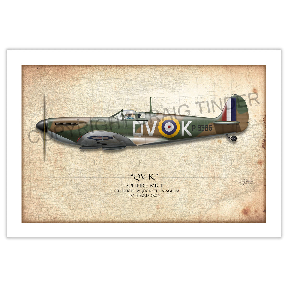 Battle Of Britain QVK Spitfire Aviation Art Print - Profile-Art Print-Aces In Action: The Workshop of Artist Craig Tinder