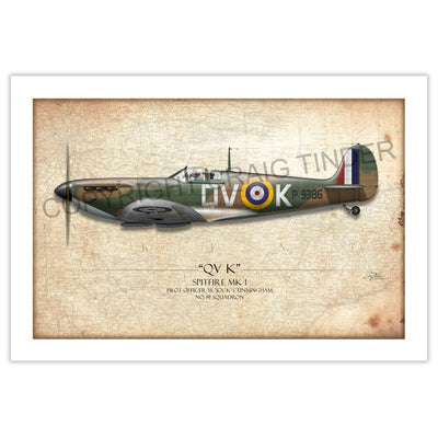 Battle Of Britain QVK Spitfire Aviation Art Print - Profile-Art Print-Aces In Action: The Workshop of Artist Craig Tinder