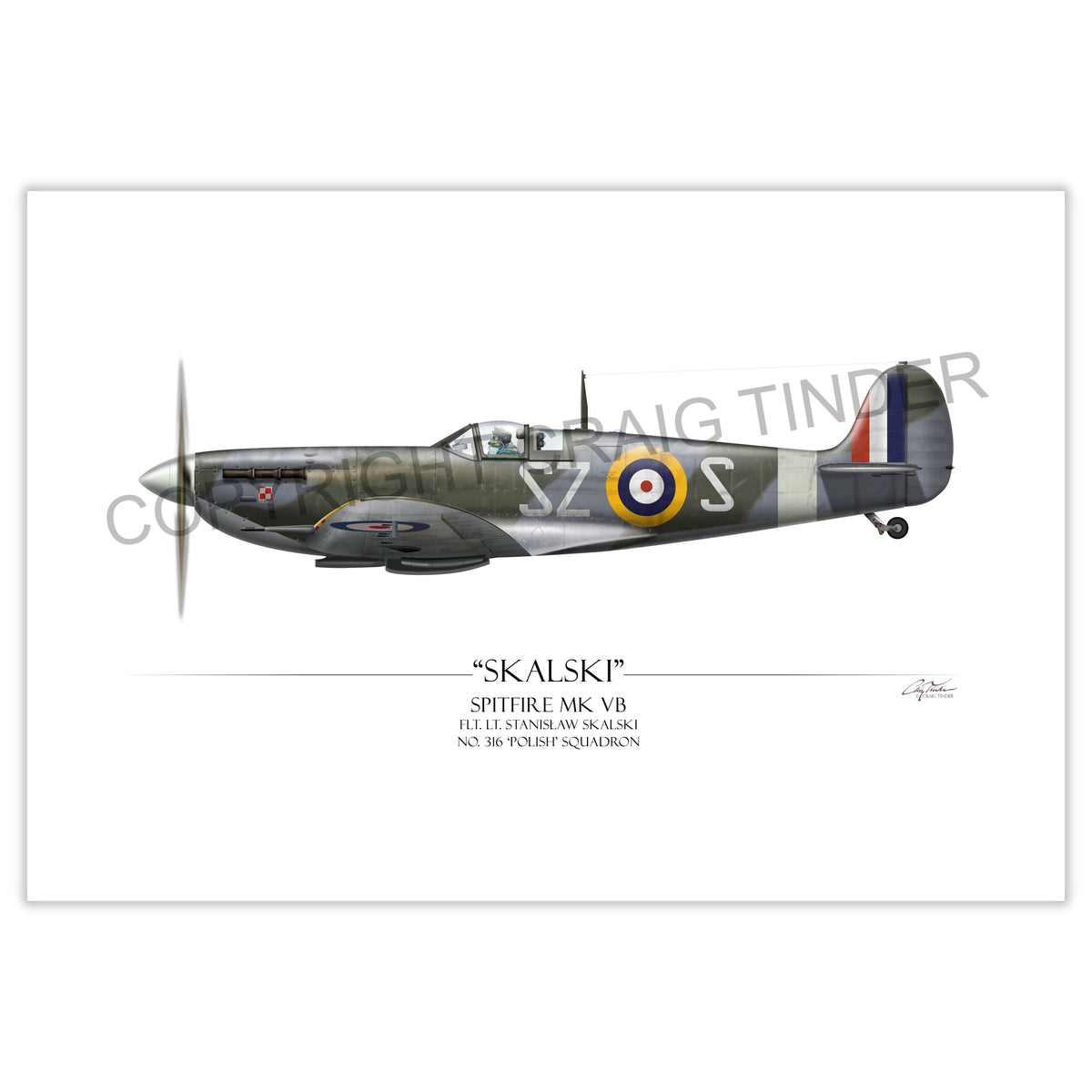 "Polish Skalski Spitfire" - Art Print by Craig Tinder