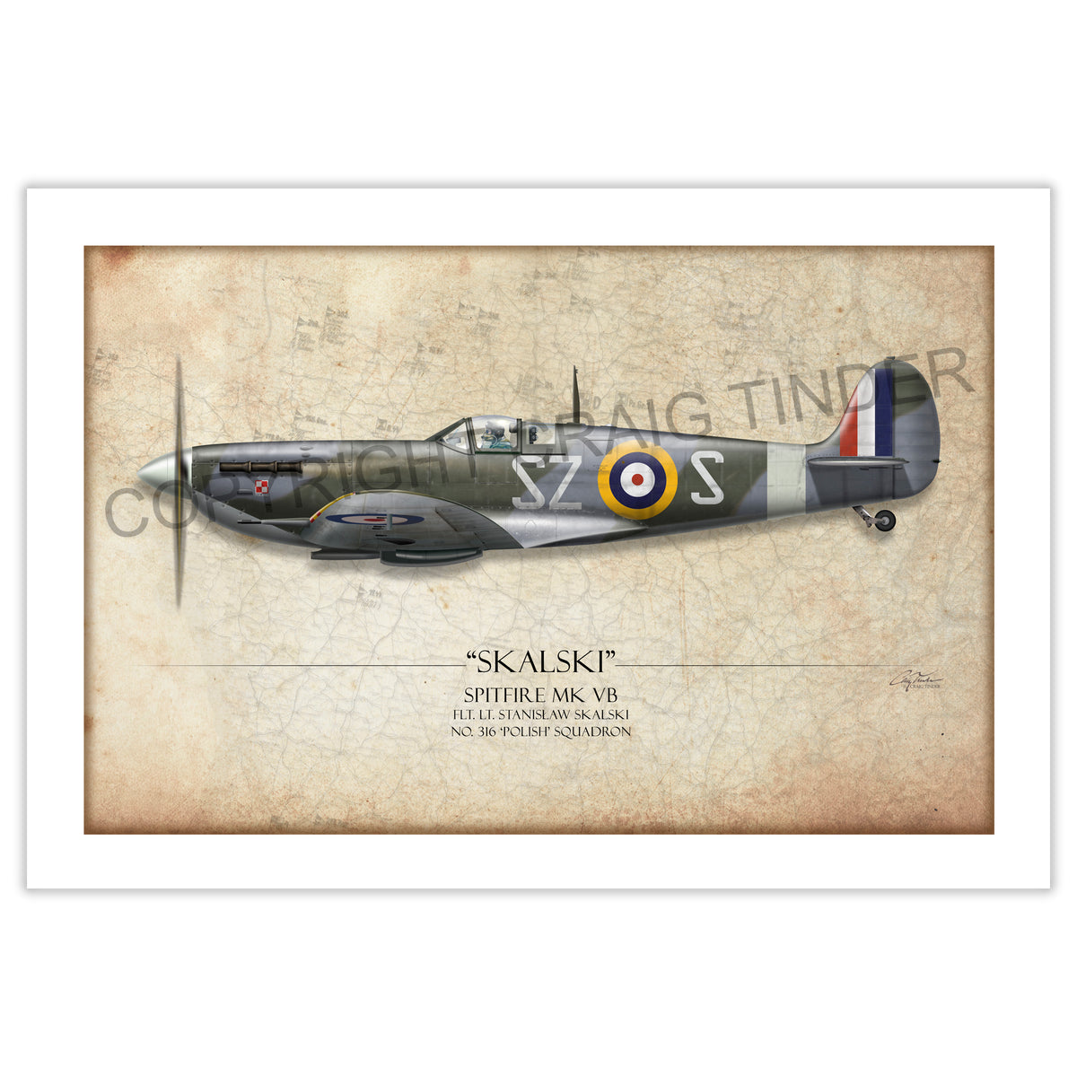 "Polish Skalski Spitfire" - Art Print by Craig Tinder