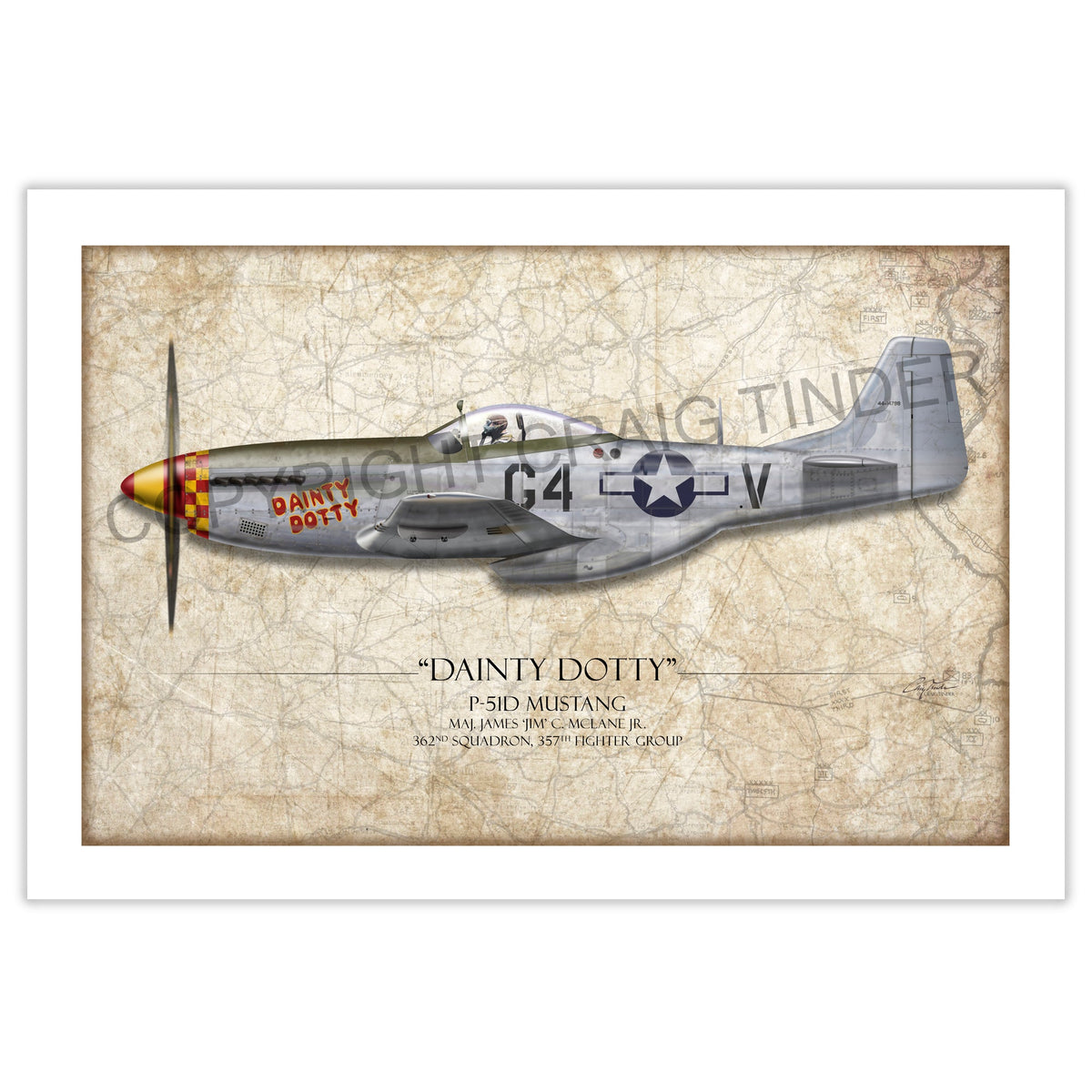 Dainty Dotty P-51D Mustang Aviation Art Print - Profile-Art Print-Aces In Action: The Workshop of Artist Craig Tinder