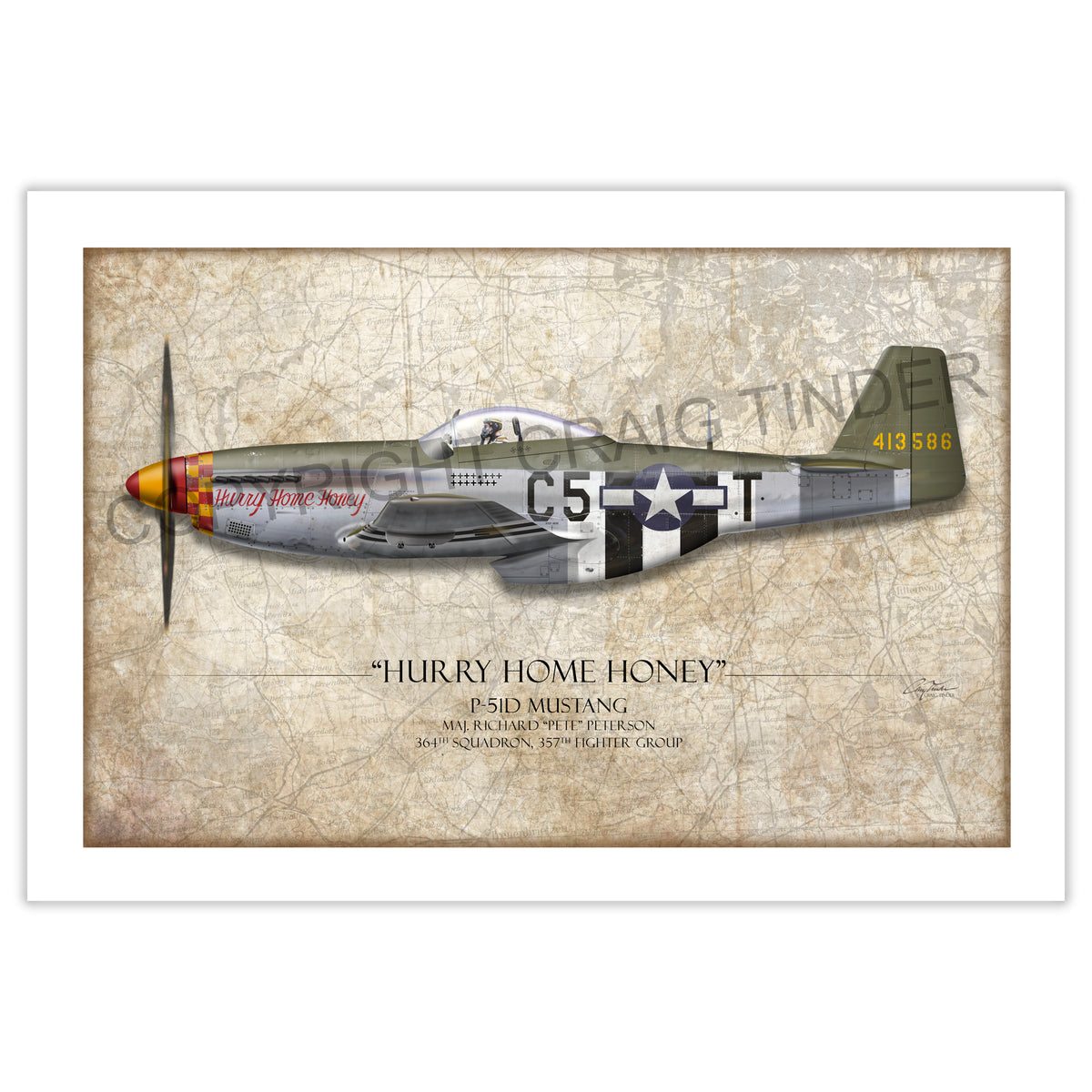 P-51 Mustang - Hurry Home Honey Profile Art Print