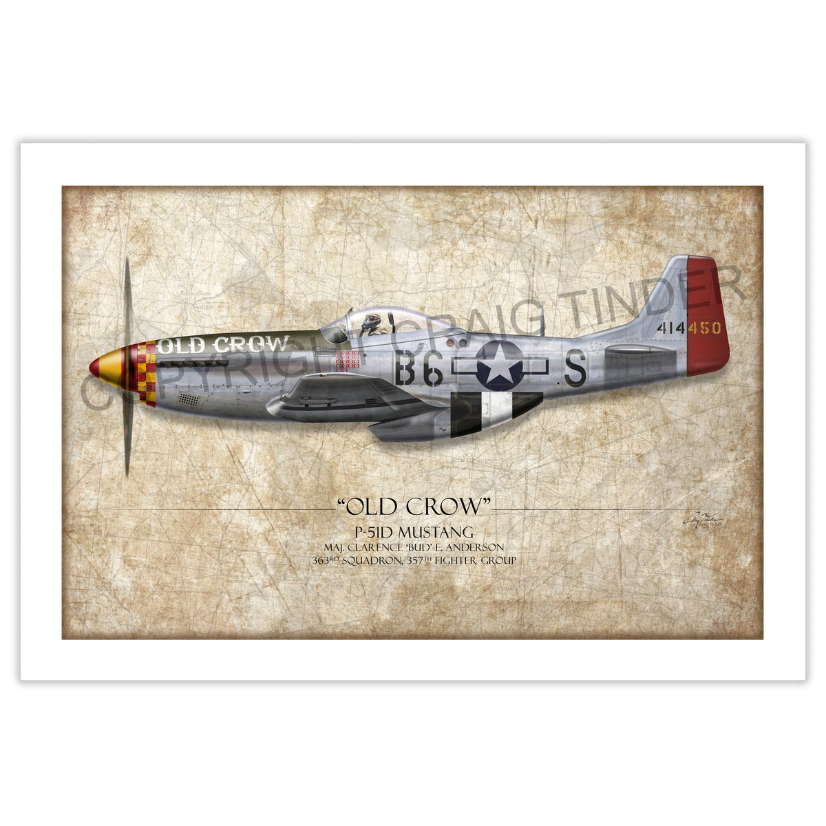 Old Crow P-51 Mustang Aviation Art Print - Profile-Art Print-Aces In Action: The Workshop of Artist Craig Tinder