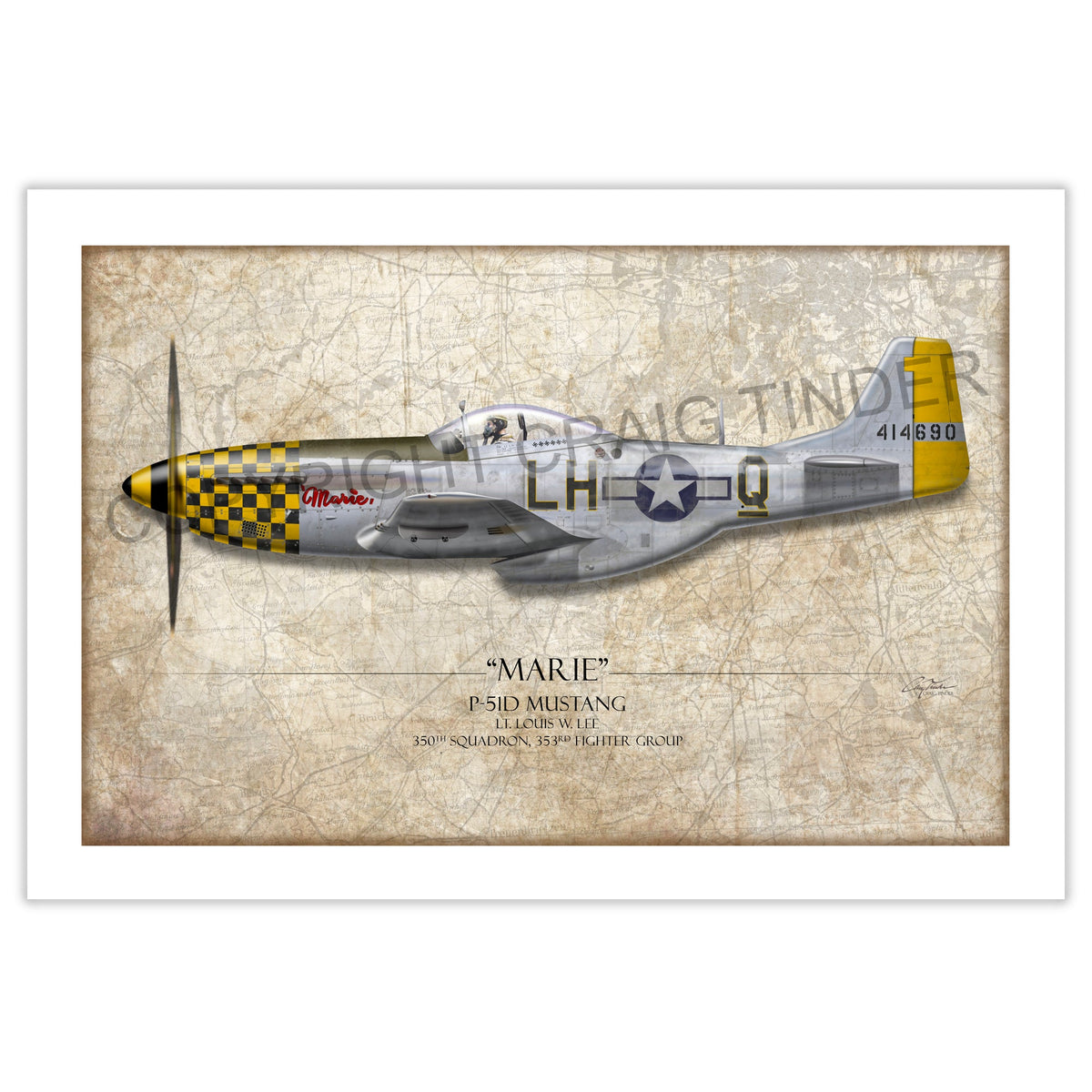 Marie P-51 Mustang Aviation Art Print - Profile-Art Print-Aces In Action: The Workshop of Artist Craig Tinder