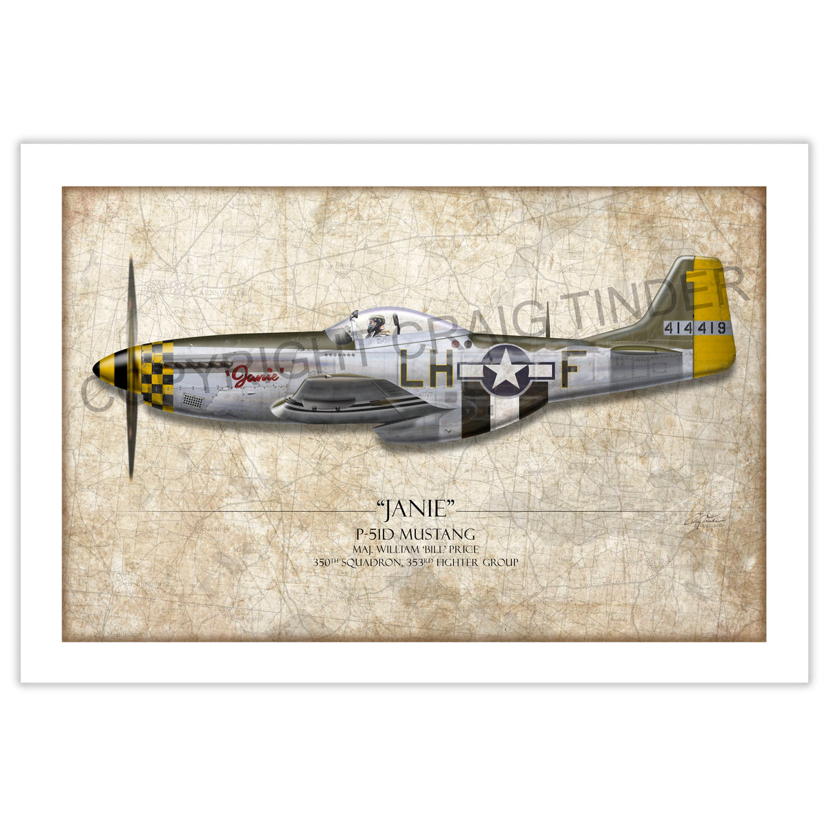 Janie P-51D Mustang Aviation Art Print - Profile-Art Print-Aces In Action: The Workshop of Artist Craig Tinder