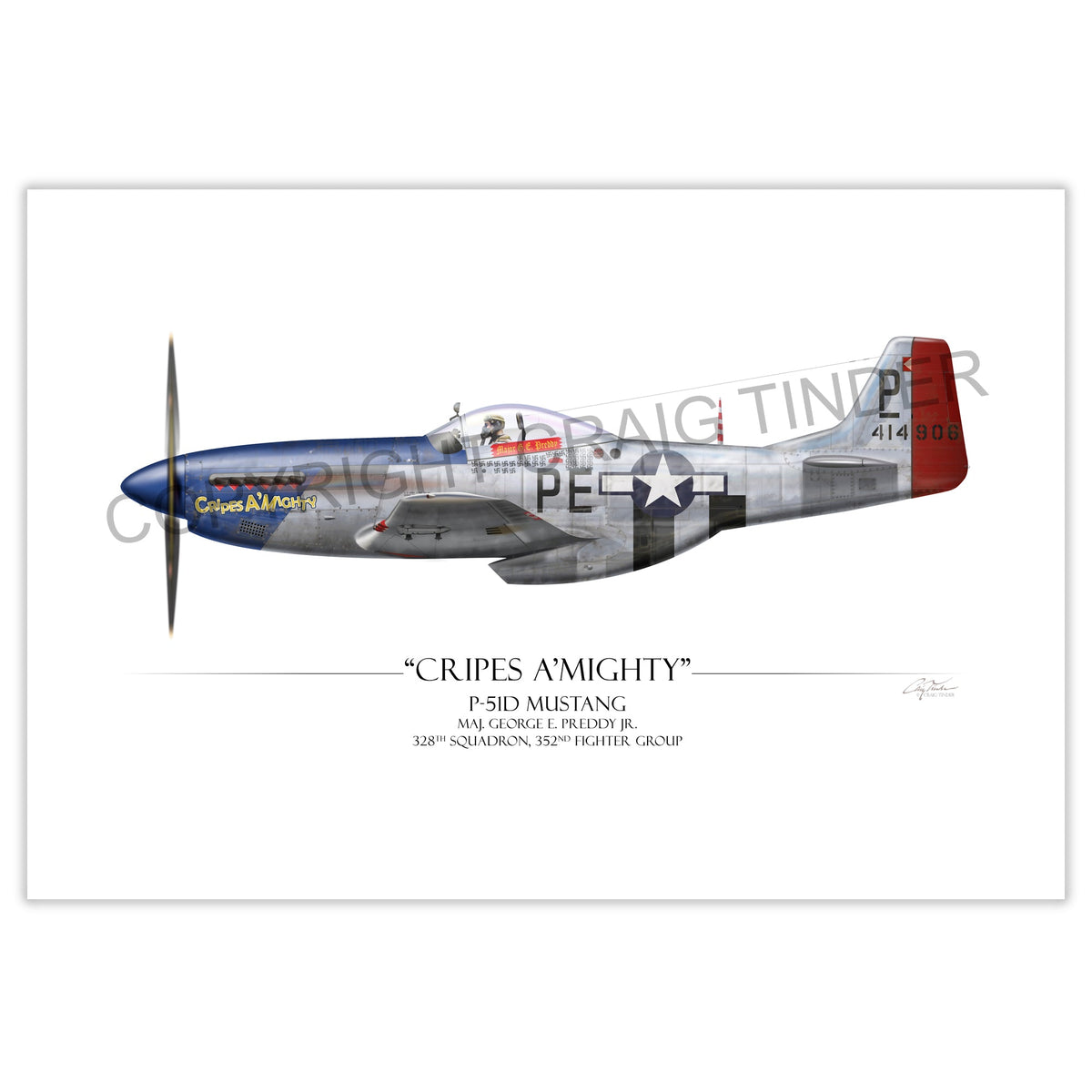 "Cripes A Mighty P-51 Mustang" - Art Print by Craig Tinder