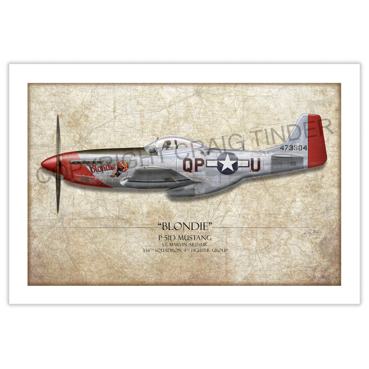 Blondie P-51D Mustang Aviation Art Print - Profile-Art Print-Aces In Action: The Workshop of Artist Craig Tinder