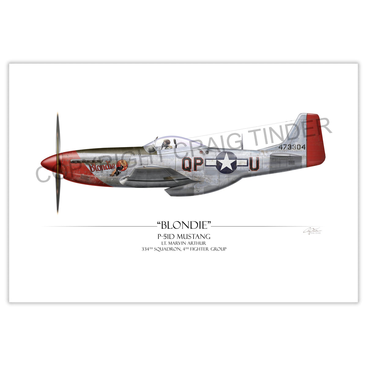 "Blondie P-51D Mustang" - Art Print by Craig Tinder