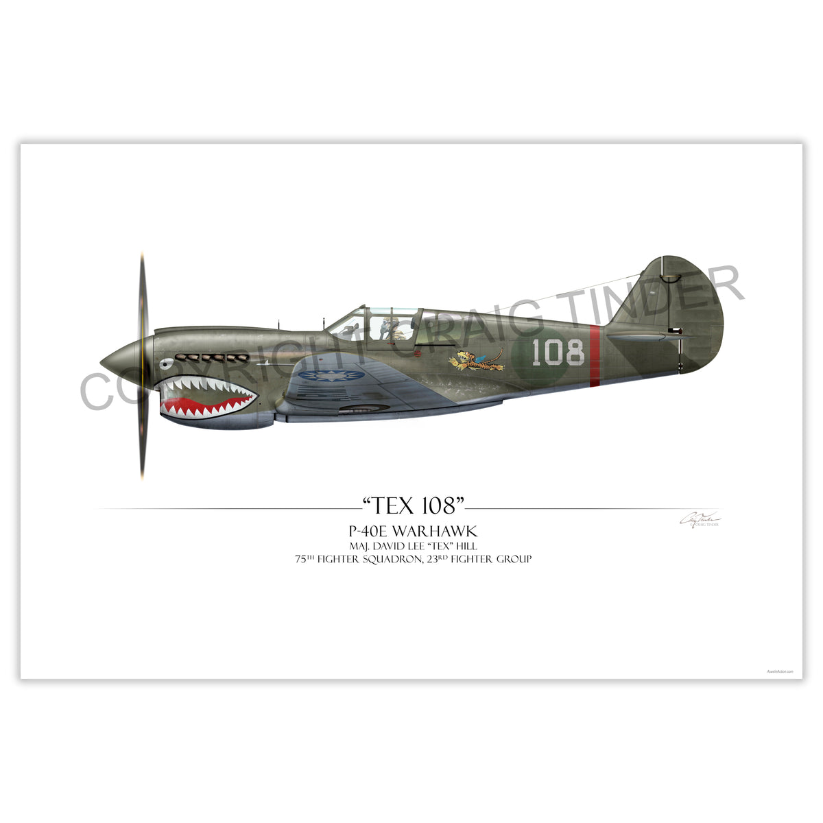"Tex Hill P-40 Warhawk" - Art Print by Craig Tinder