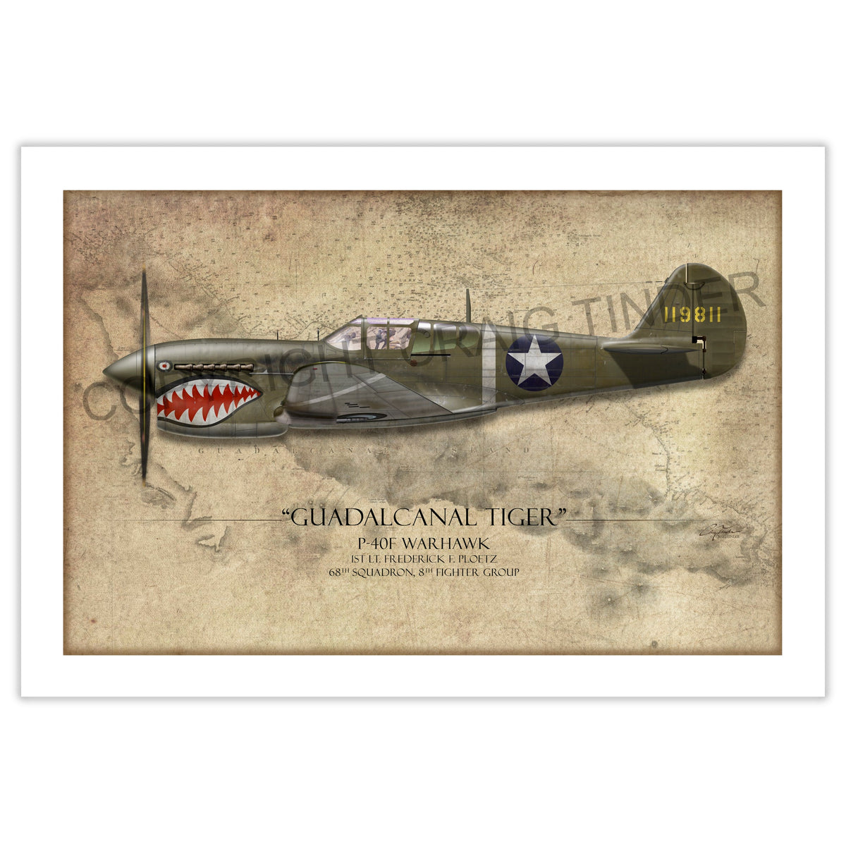 Guadalcanal Tiger P-40 Warhawk Aviation Art Print - Profile-Art Print-Aces In Action: The Workshop of Artist Craig Tinder
