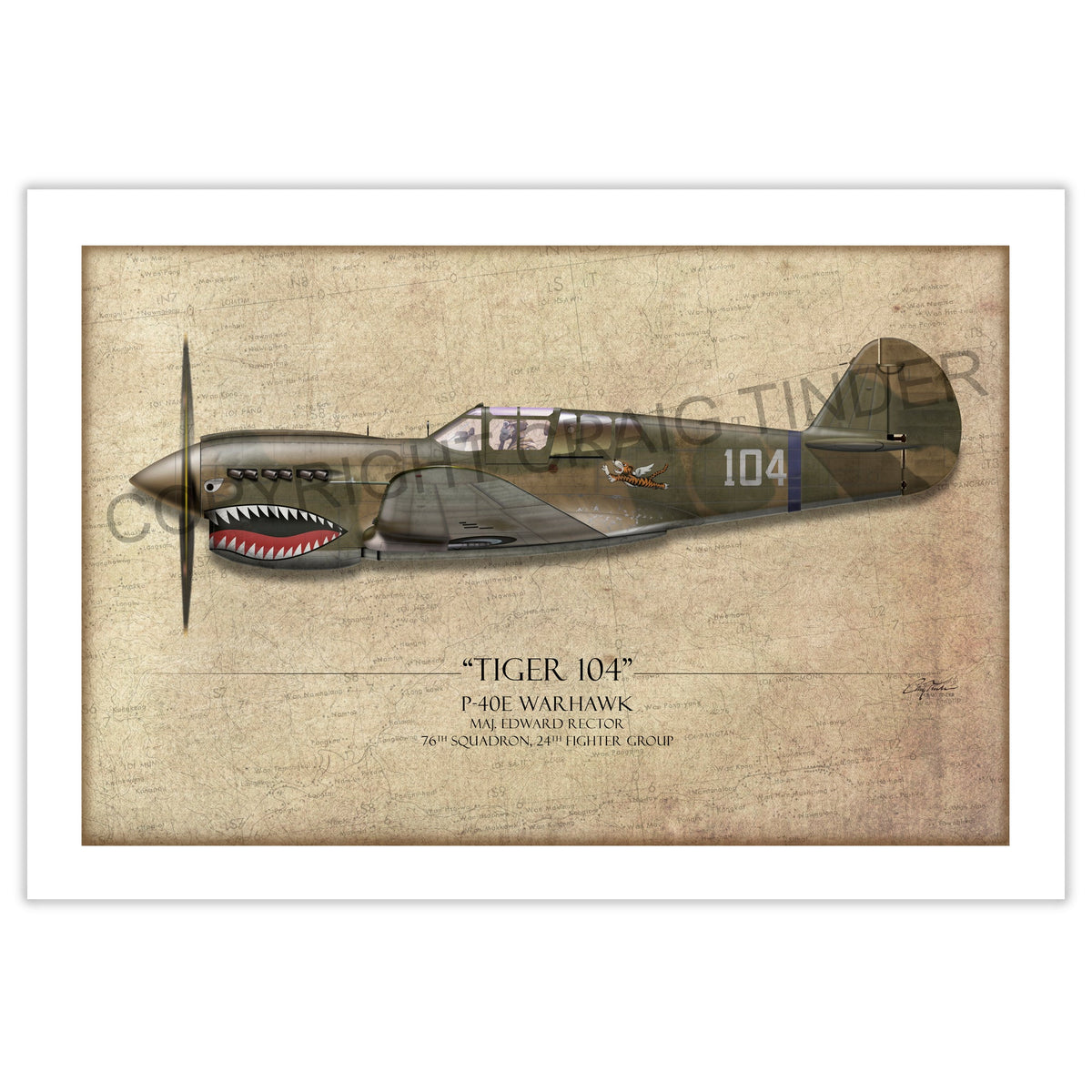 P-40 Warhawk - Tiger 104 Profile Art Print by Craig Tinder