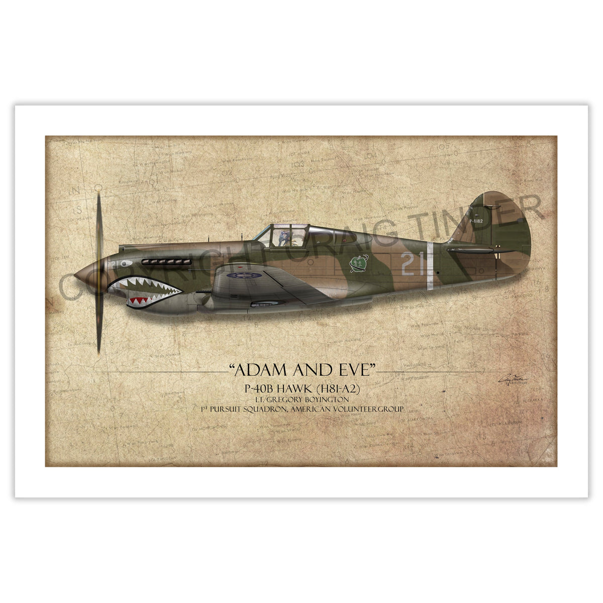 Pappy Boyington P-40 Warhawk Aviation Art Print - Profile-Art Print-Aces In Action: The Workshop of Artist Craig Tinder