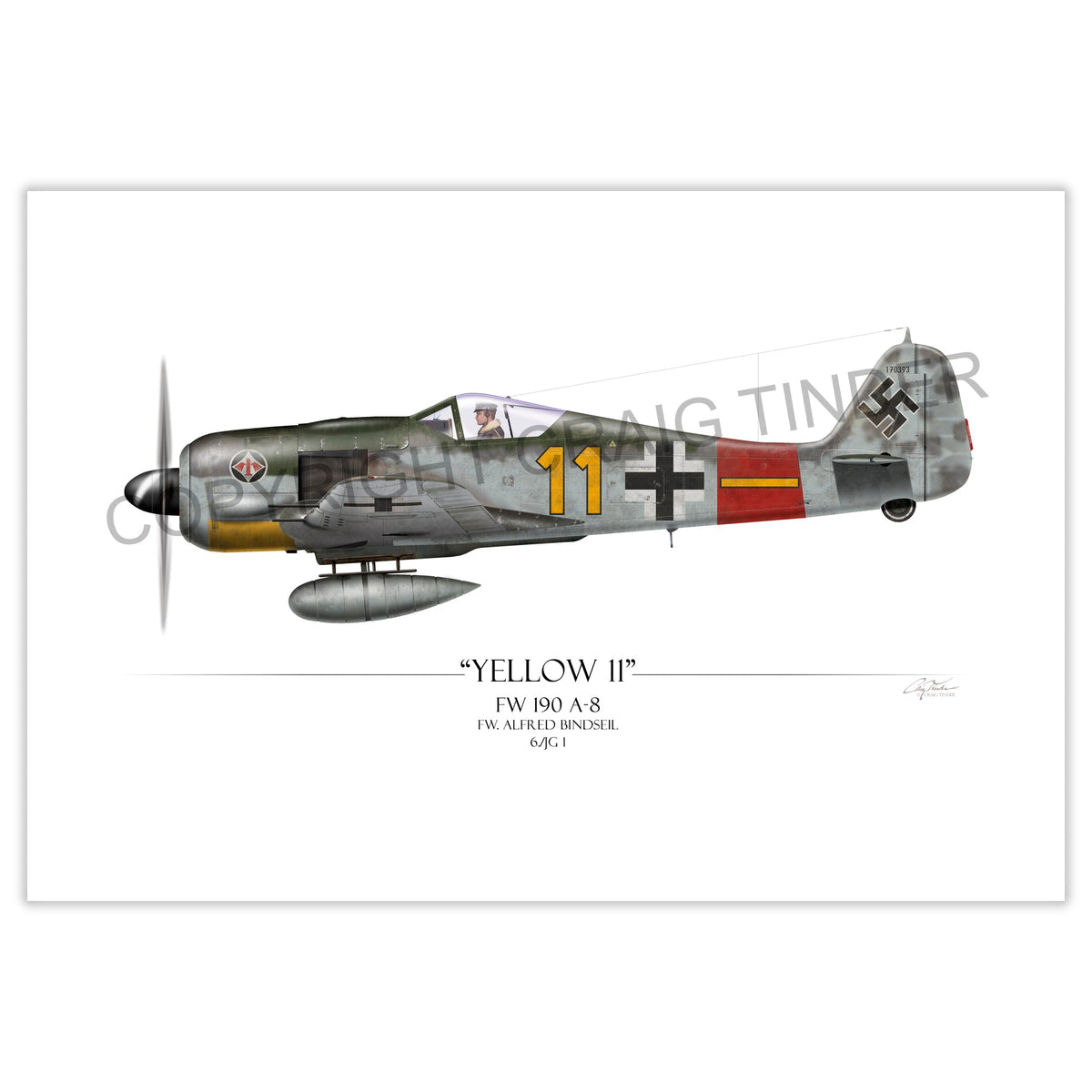 Focke-Wulf Fw 190 - Yellow 11 profile artwork by Craig Tinder