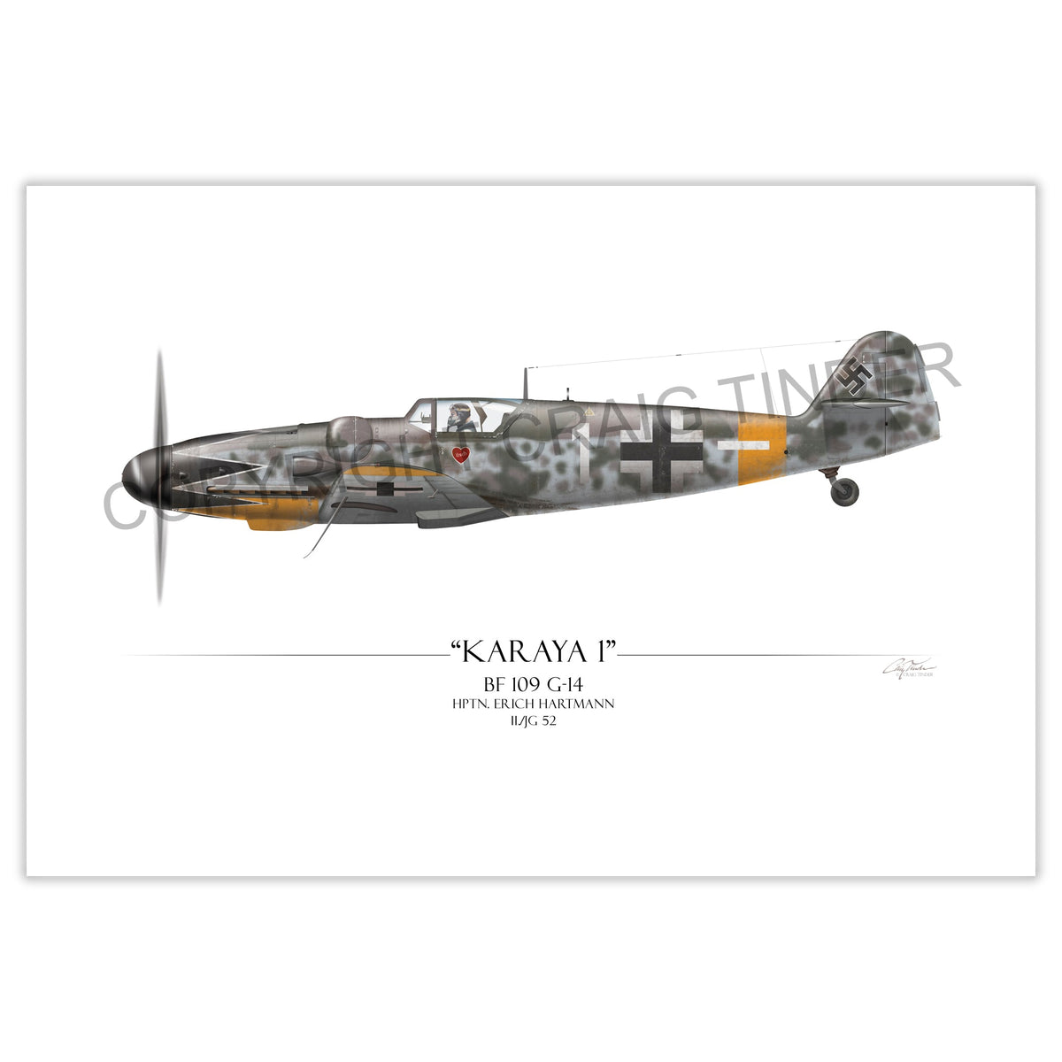 Messerschmitt Bf 109 G-14 - Erich Hartmann profile artwork by Craig Tinder