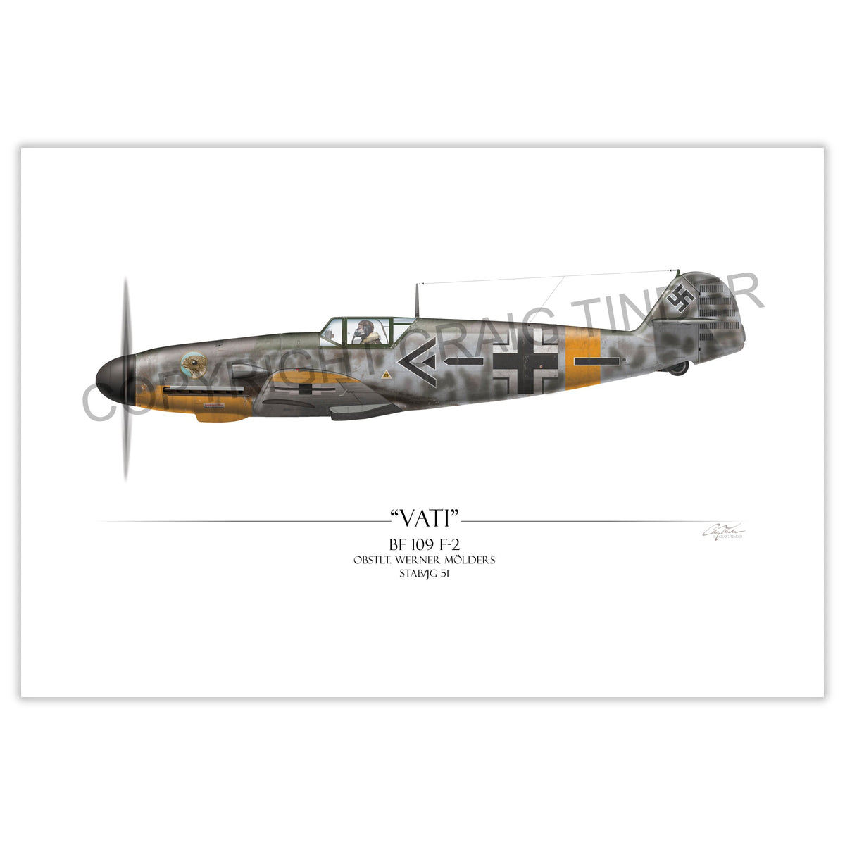 Messerschmitt Bf 109 F-2 - Werner Molders profile artwork by Craig Tinder