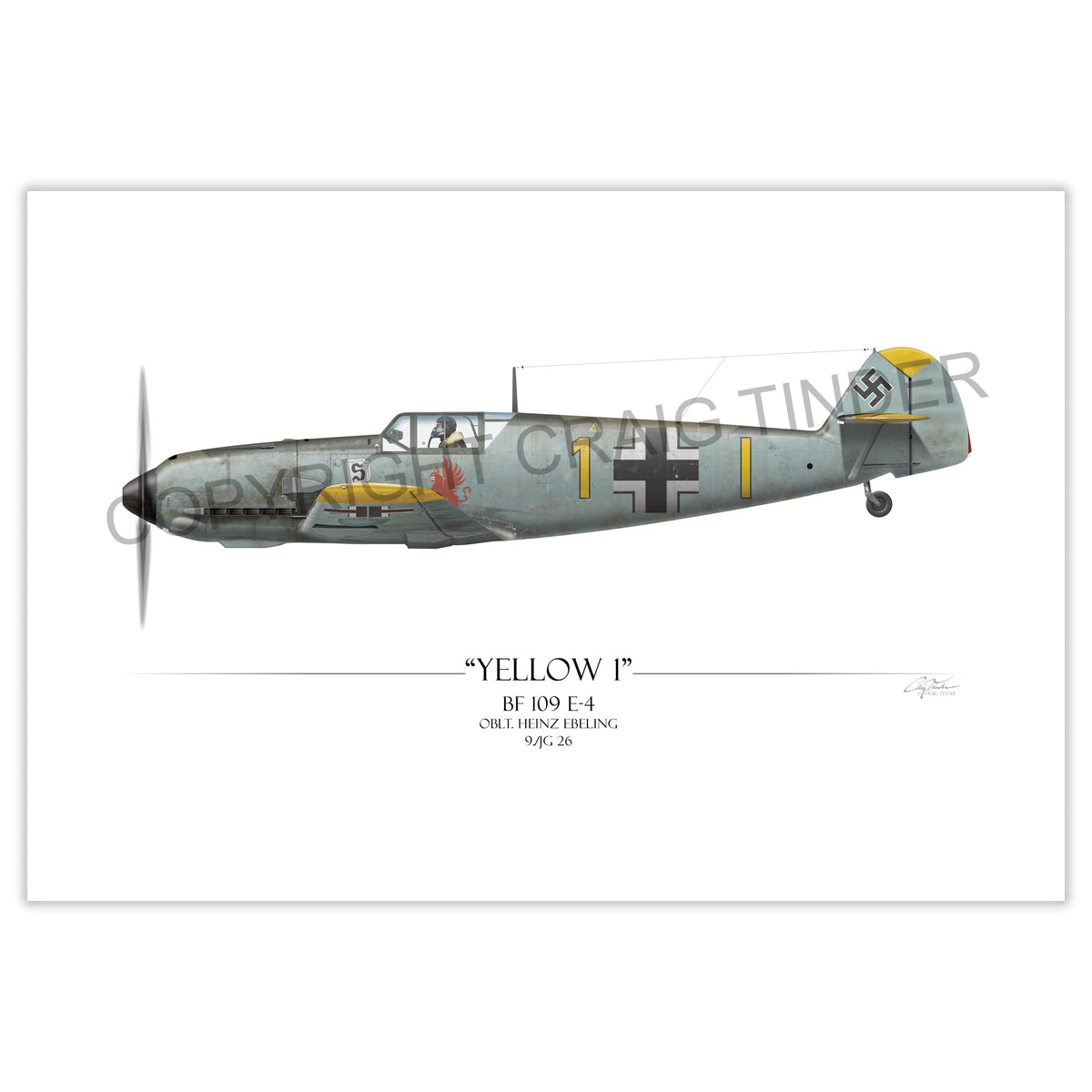 Messerschmitt Bf 109 E-4 - Heinz Ebeling profile artwork by Craig Tinder